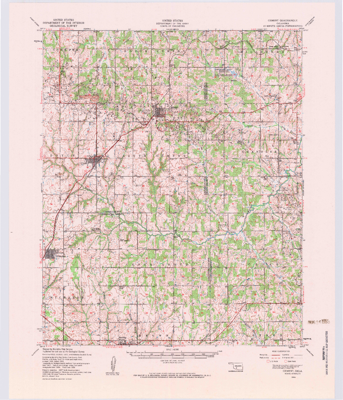 USGS 1:62500-SCALE QUADRANGLE FOR CEMENT, OK 1956