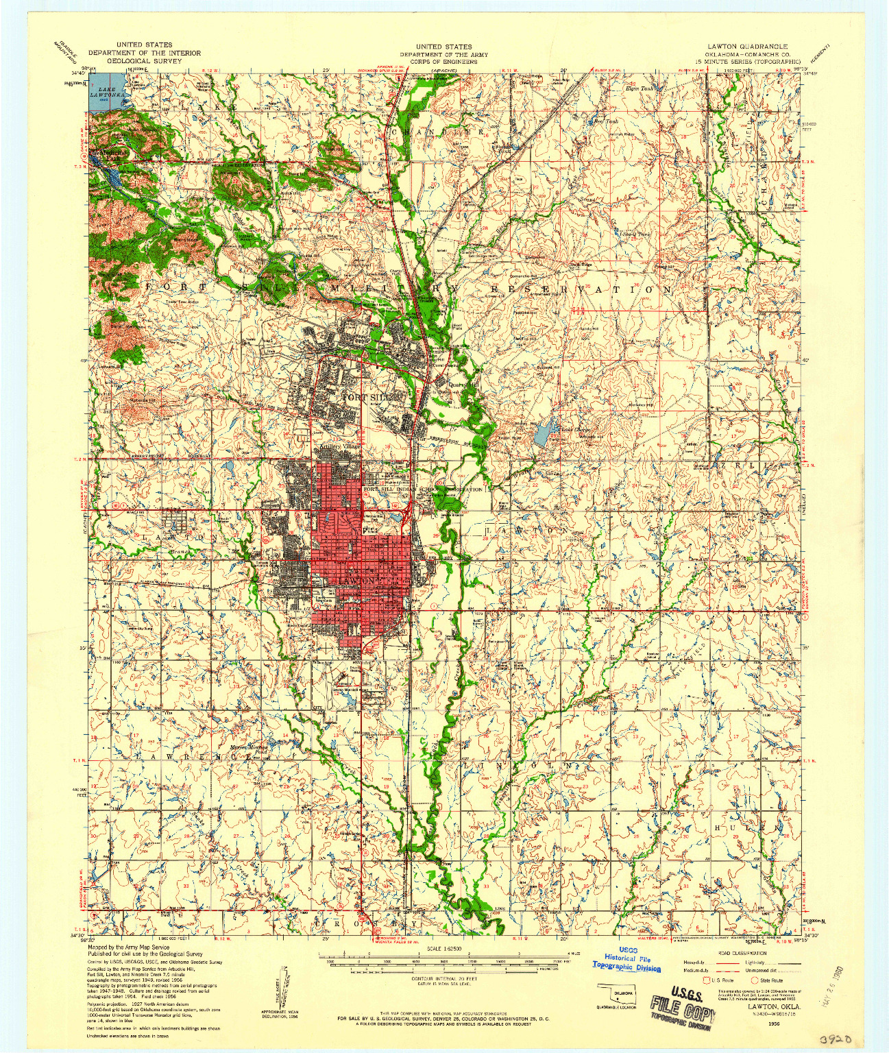 USGS 1:62500-SCALE QUADRANGLE FOR LAWTON, OK 1956