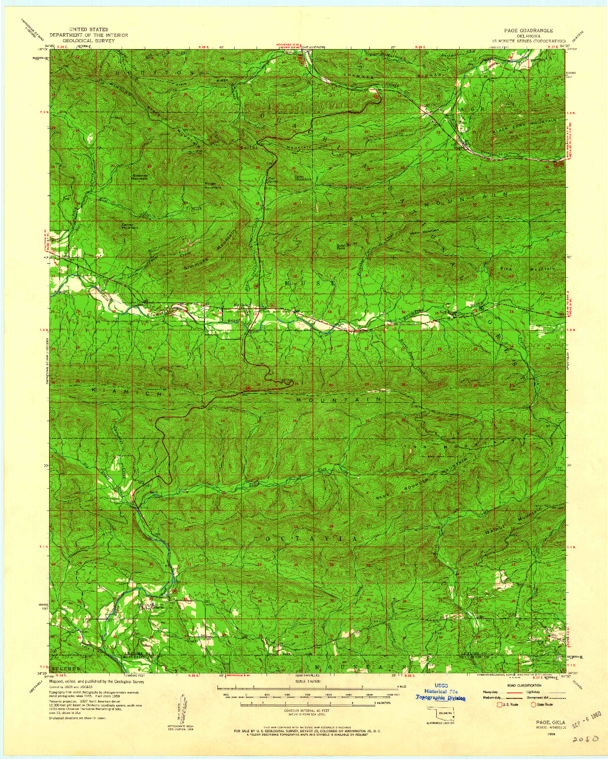 USGS 1:62500-SCALE QUADRANGLE FOR PAGE, OK 1959