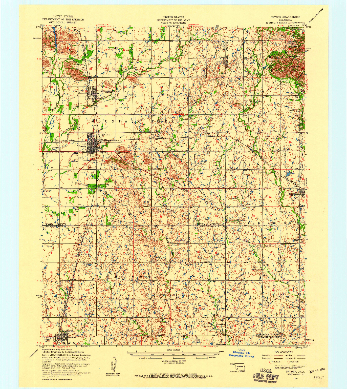 USGS 1:62500-SCALE QUADRANGLE FOR SNYDER, OK 1956