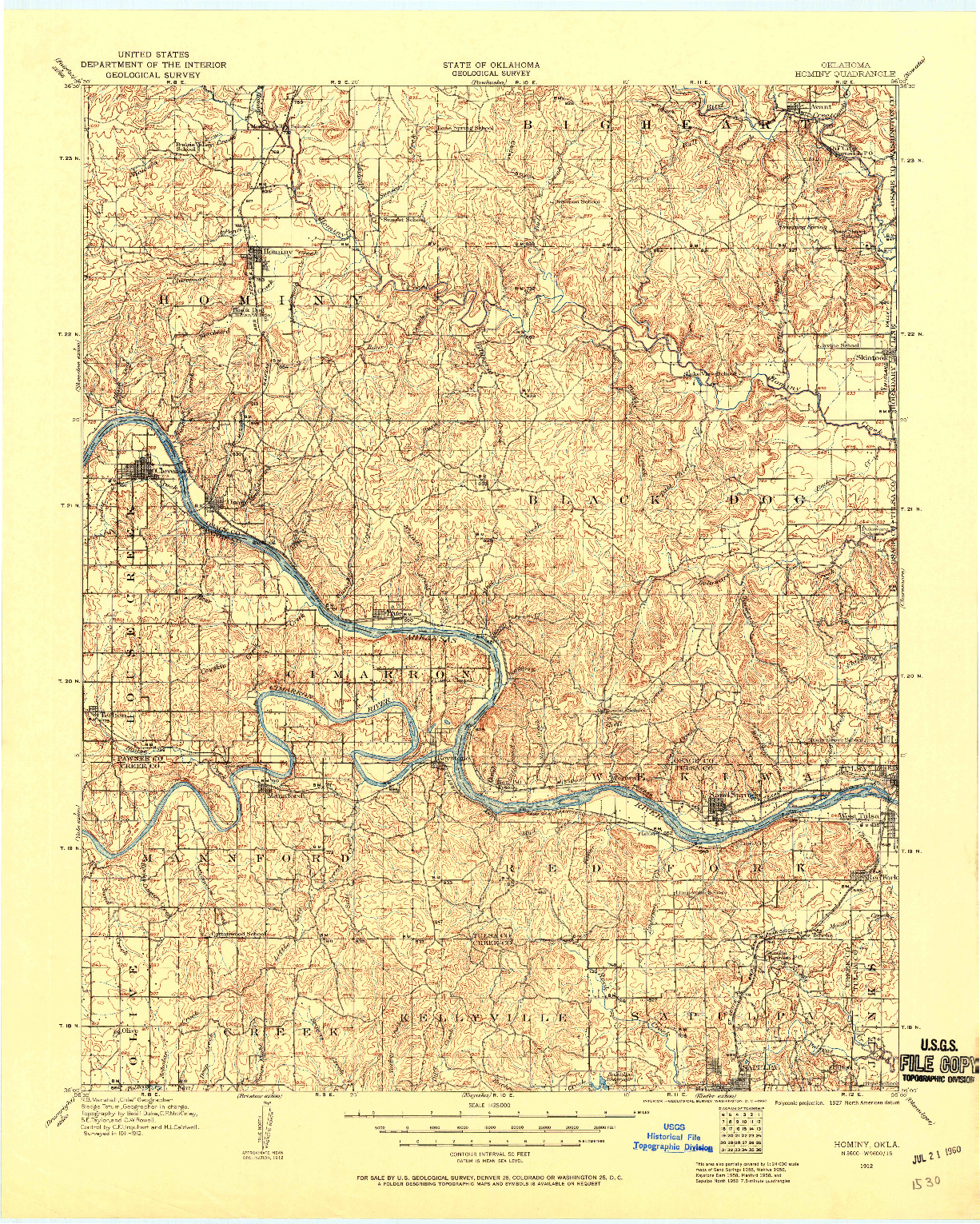 USGS 1:125000-SCALE QUADRANGLE FOR HOMINY, OK 1912
