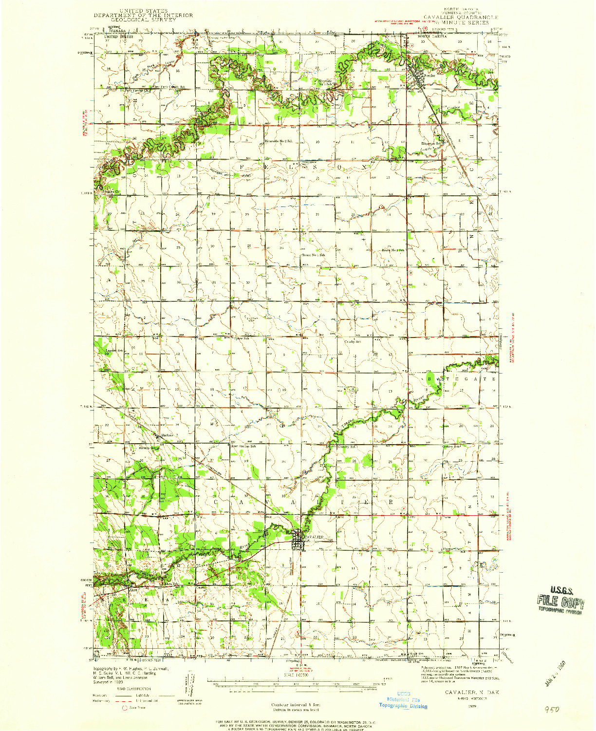 USGS 1:62500-SCALE QUADRANGLE FOR CAVALIER, ND 1939
