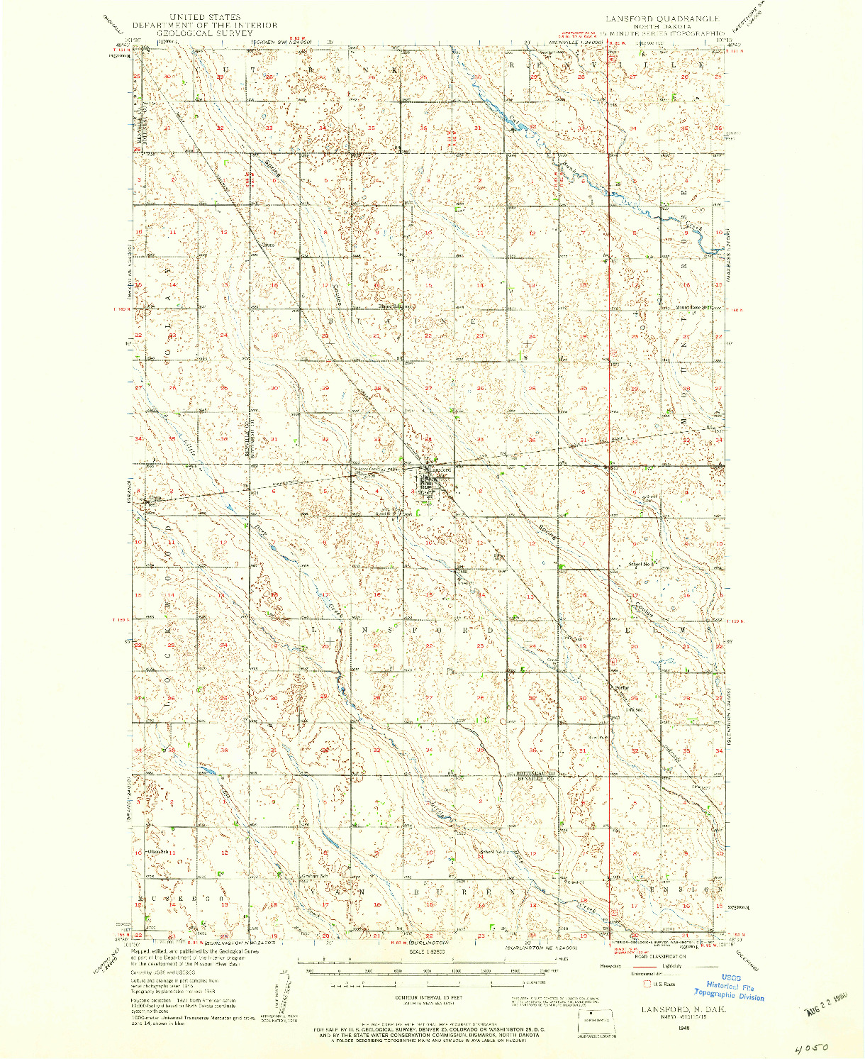 USGS 1:62500-SCALE QUADRANGLE FOR LANSFORD, ND 1948