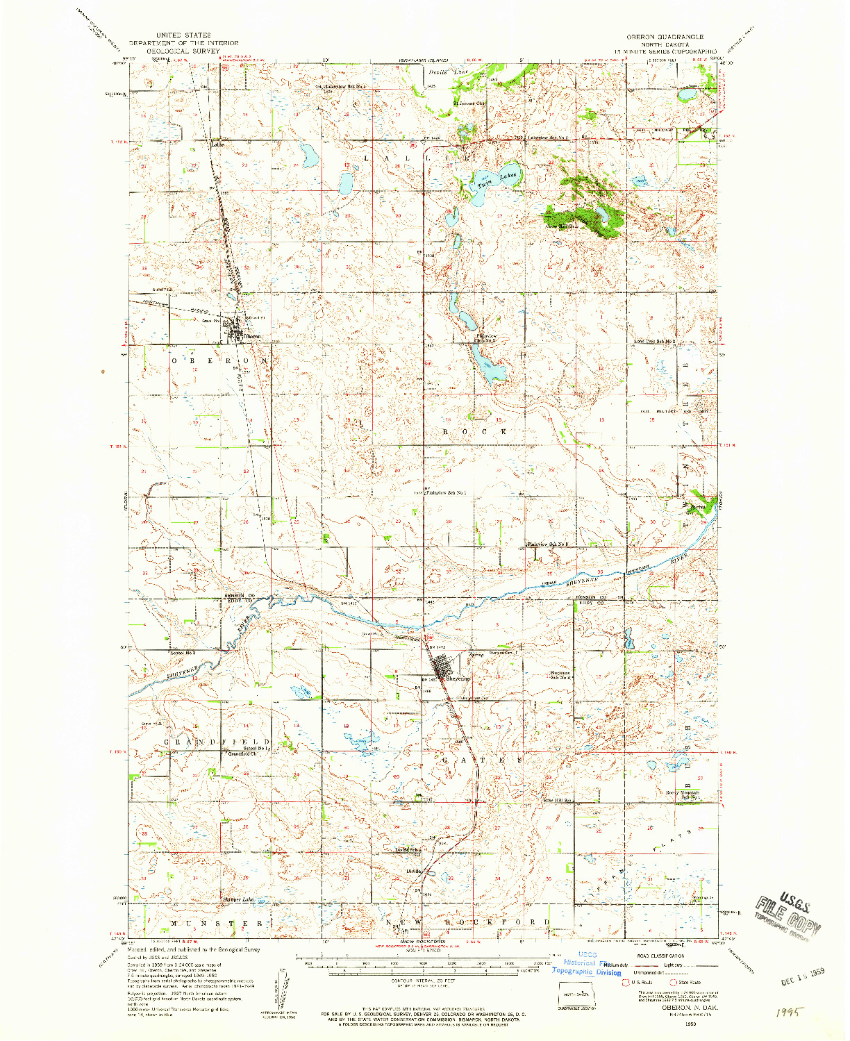 USGS 1:62500-SCALE QUADRANGLE FOR OBERON, ND 1950