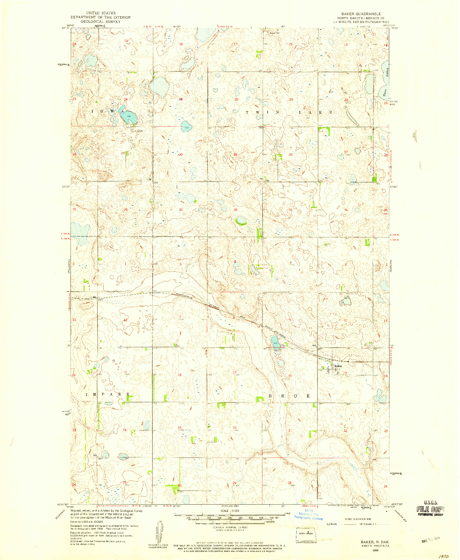 USGS 1:24000-SCALE QUADRANGLE FOR BAKER, ND 1958