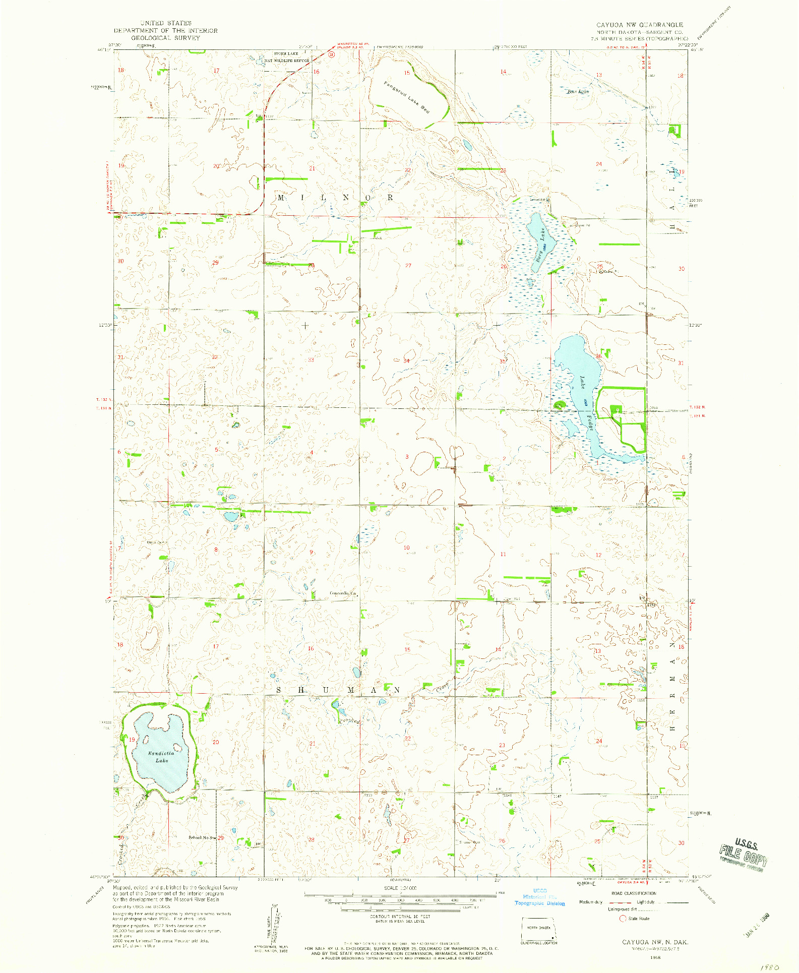 USGS 1:24000-SCALE QUADRANGLE FOR CAYUGA NW, ND 1958