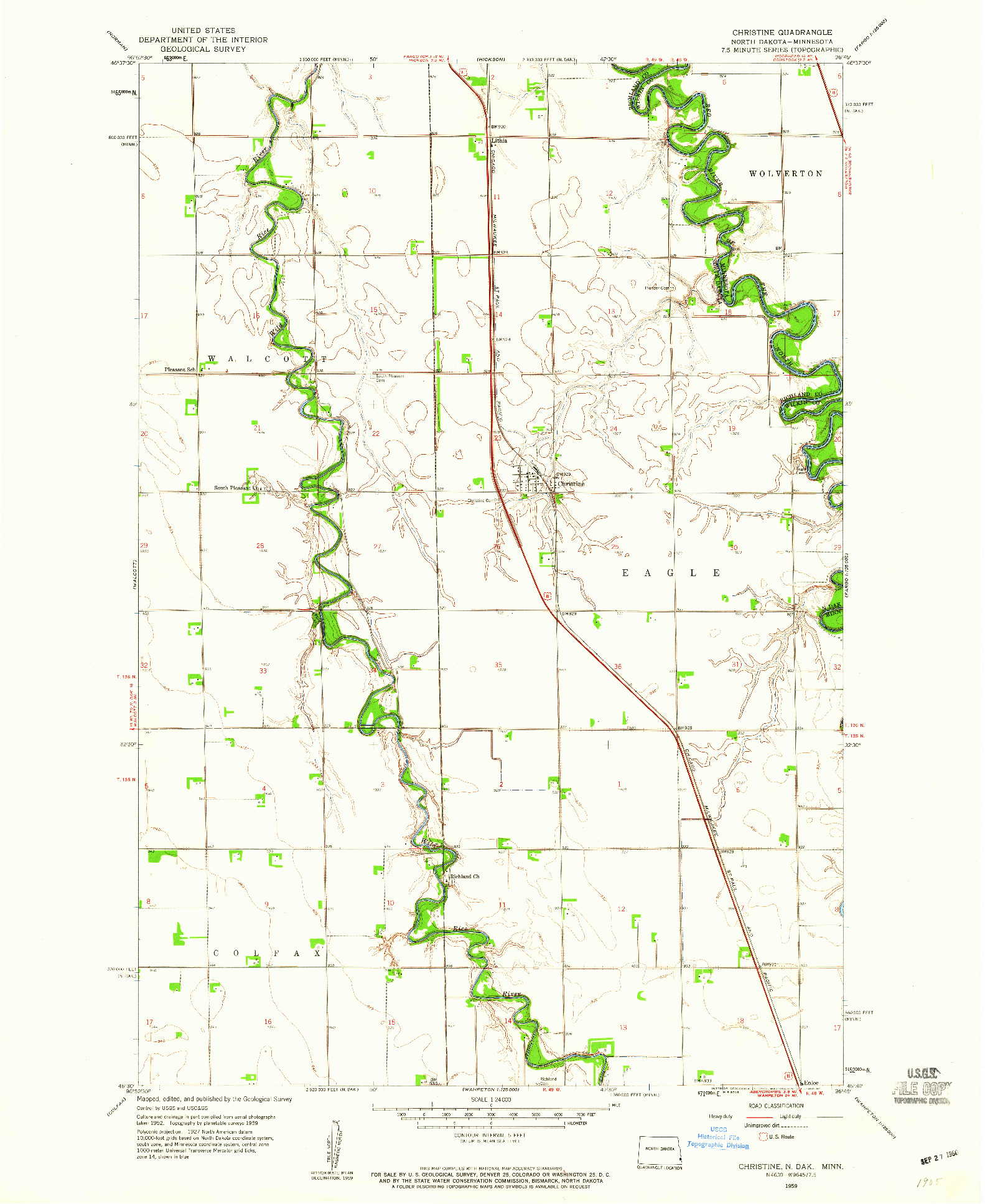 USGS 1:24000-SCALE QUADRANGLE FOR CHRISTINE, ND 1959