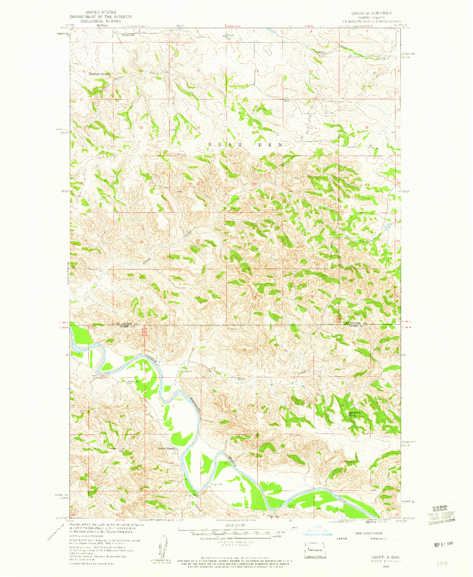 USGS 1:24000-SCALE QUADRANGLE FOR CROFF, ND 1959