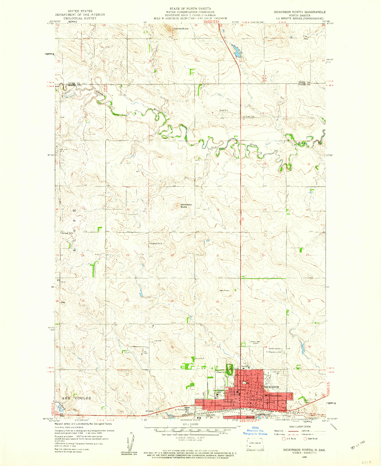 USGS 1:24000-SCALE QUADRANGLE FOR DICKINSON NORTH, ND 1959