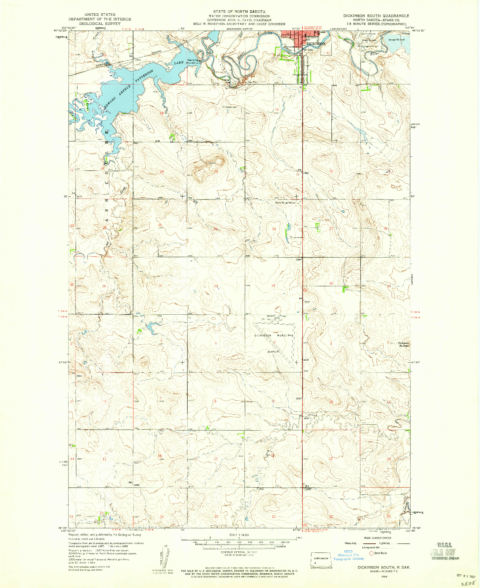 USGS 1:24000-SCALE QUADRANGLE FOR DICKINSON SOUTH, ND 1959