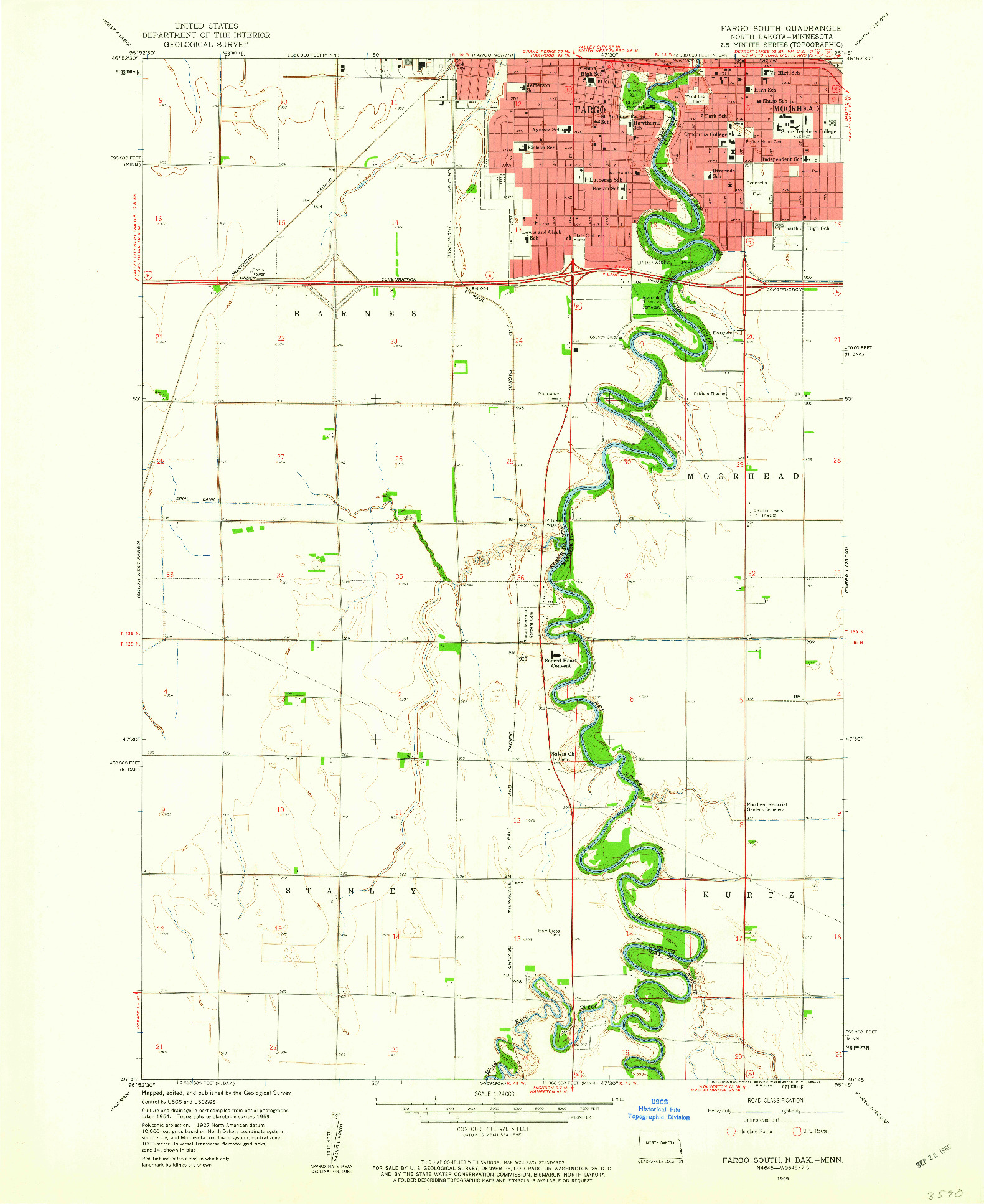 USGS 1:24000-SCALE QUADRANGLE FOR FARGO SOUTH, ND 1959