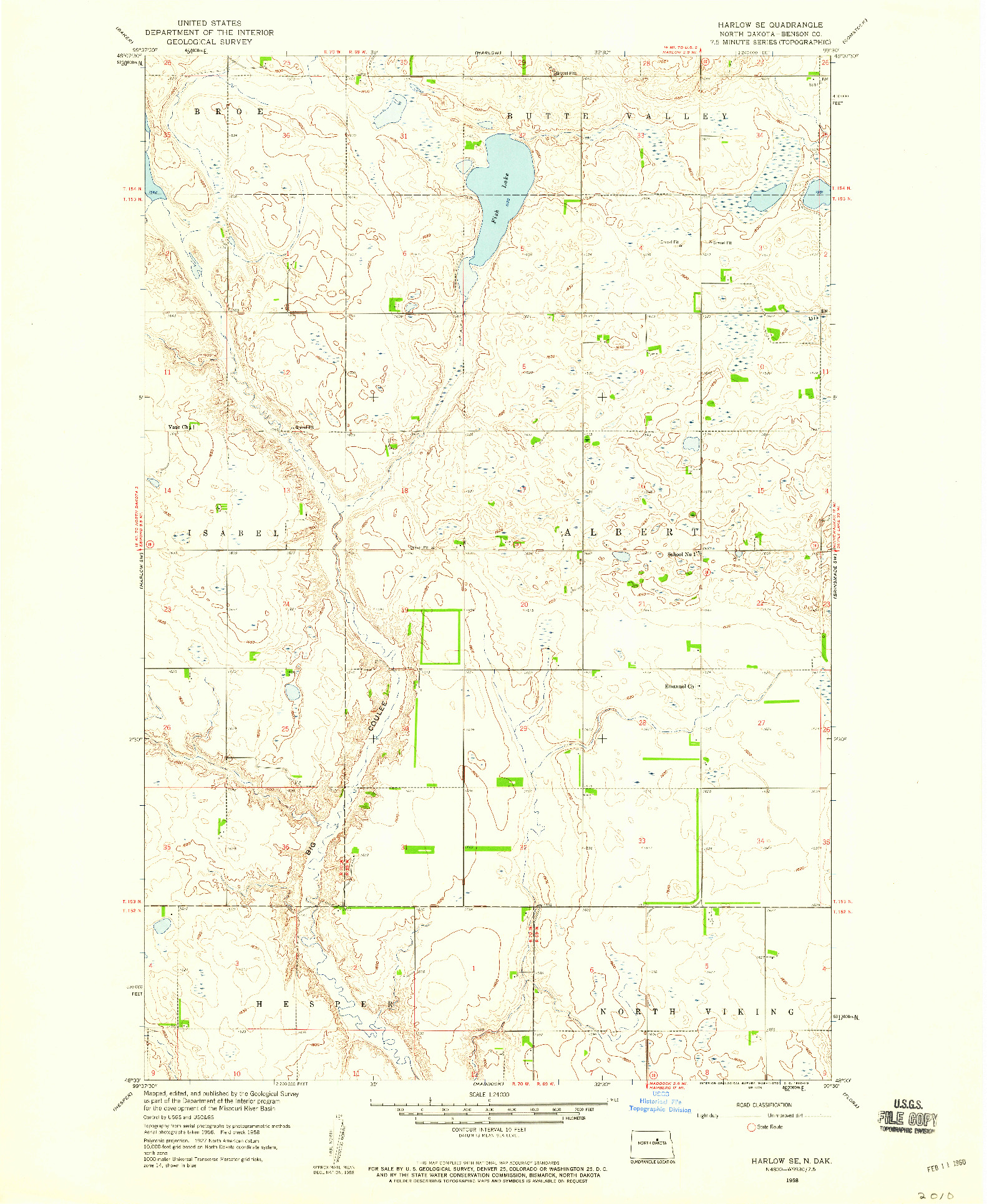 USGS 1:24000-SCALE QUADRANGLE FOR HARLOW SE, ND 1958