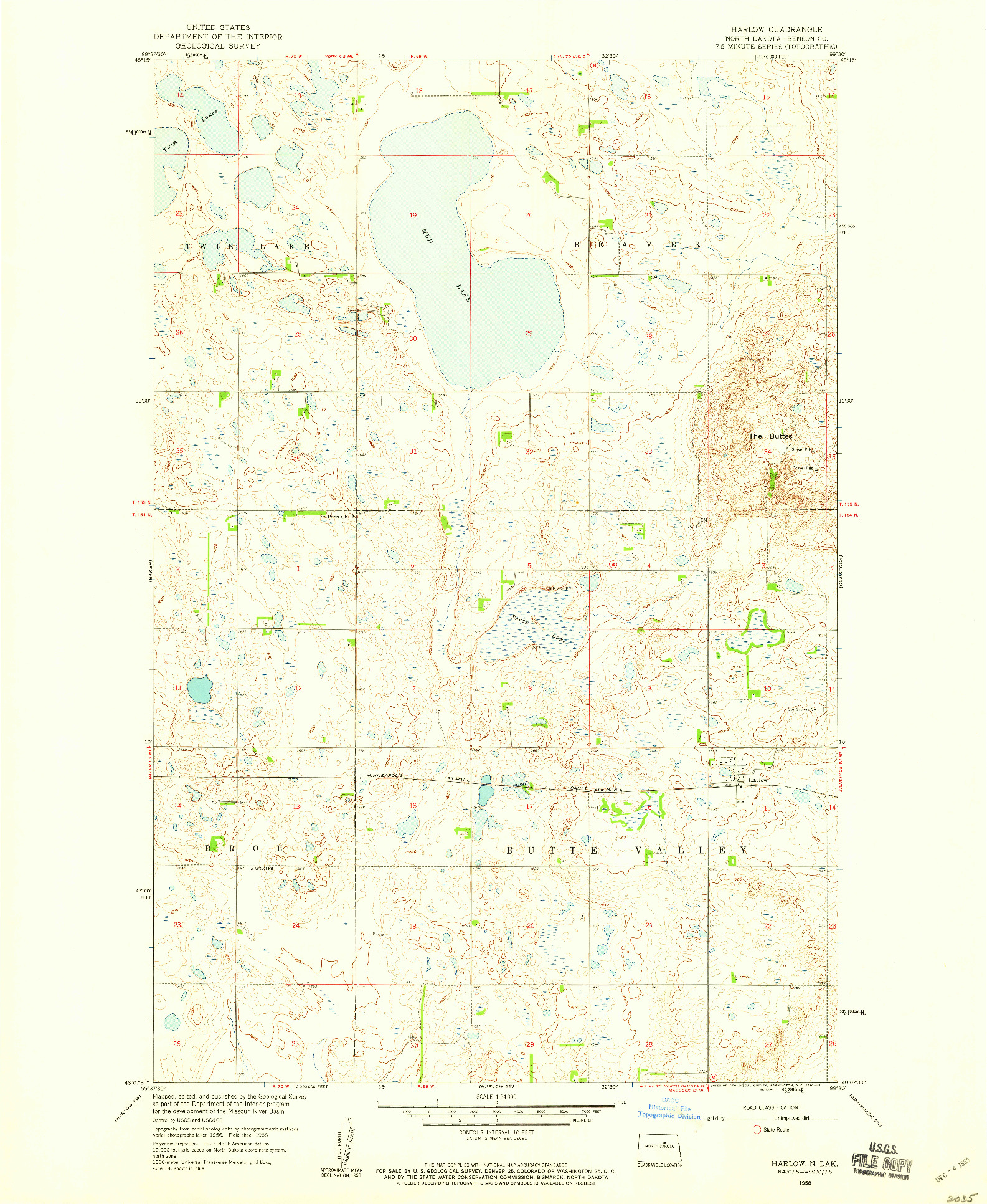 USGS 1:24000-SCALE QUADRANGLE FOR HARLOW, ND 1958