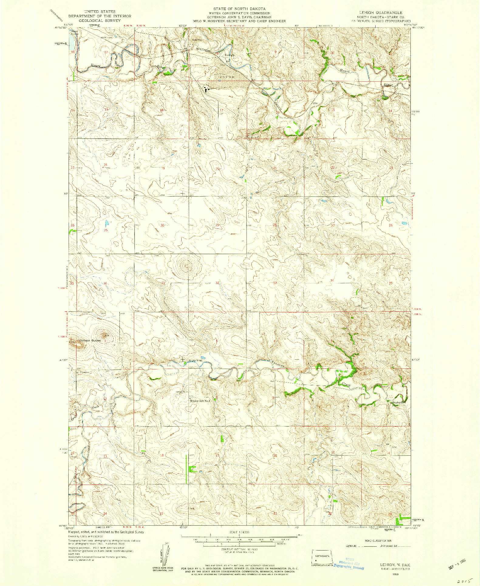USGS 1:24000-SCALE QUADRANGLE FOR LEHIGH, ND 1959