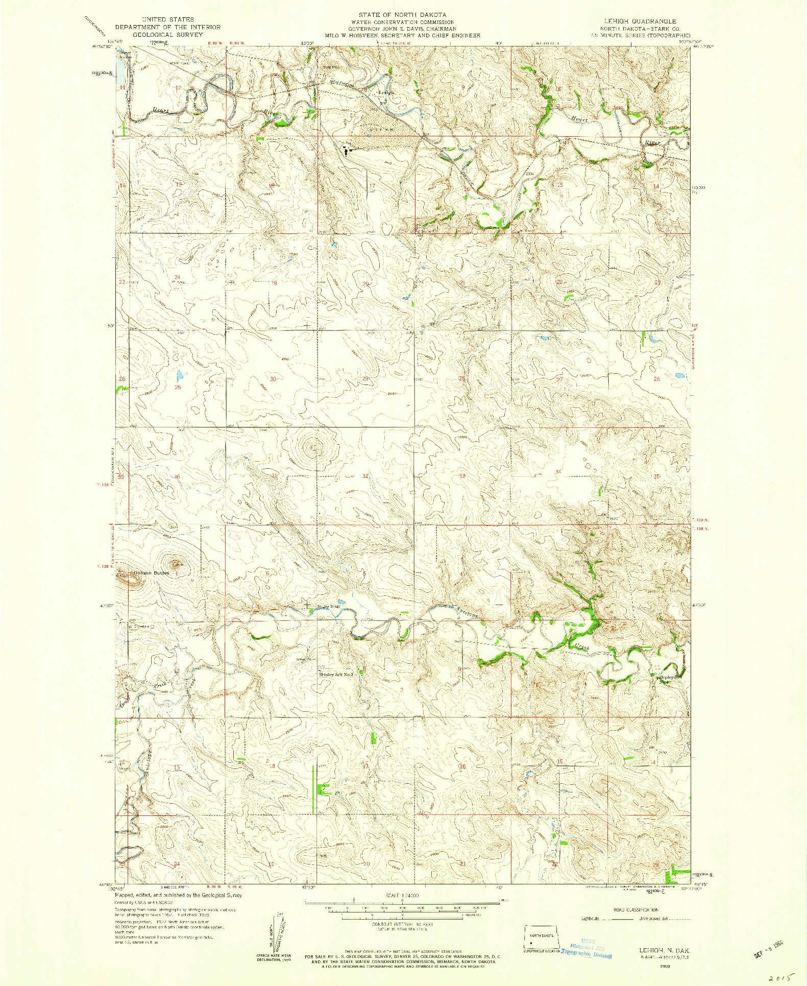 USGS 1:24000-SCALE QUADRANGLE FOR LEHIGH, ND 1959