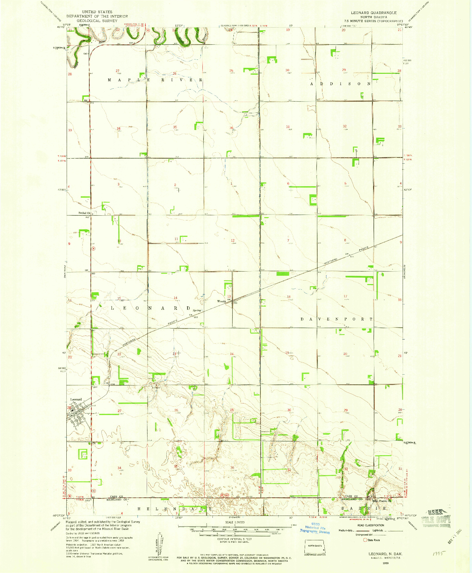USGS 1:24000-SCALE QUADRANGLE FOR LEONARD, ND 1959