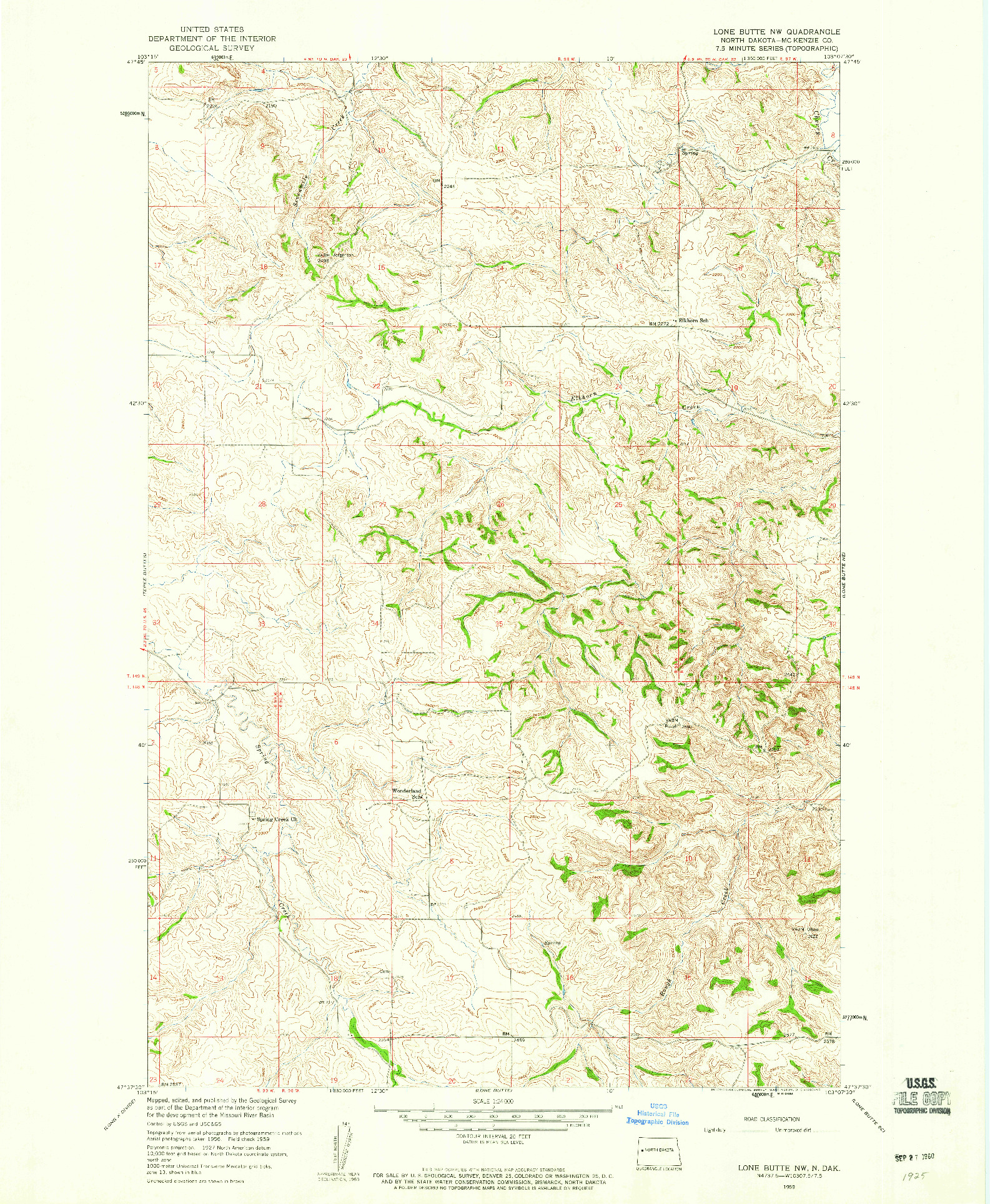 USGS 1:24000-SCALE QUADRANGLE FOR LONE BUTTE NW, ND 1959
