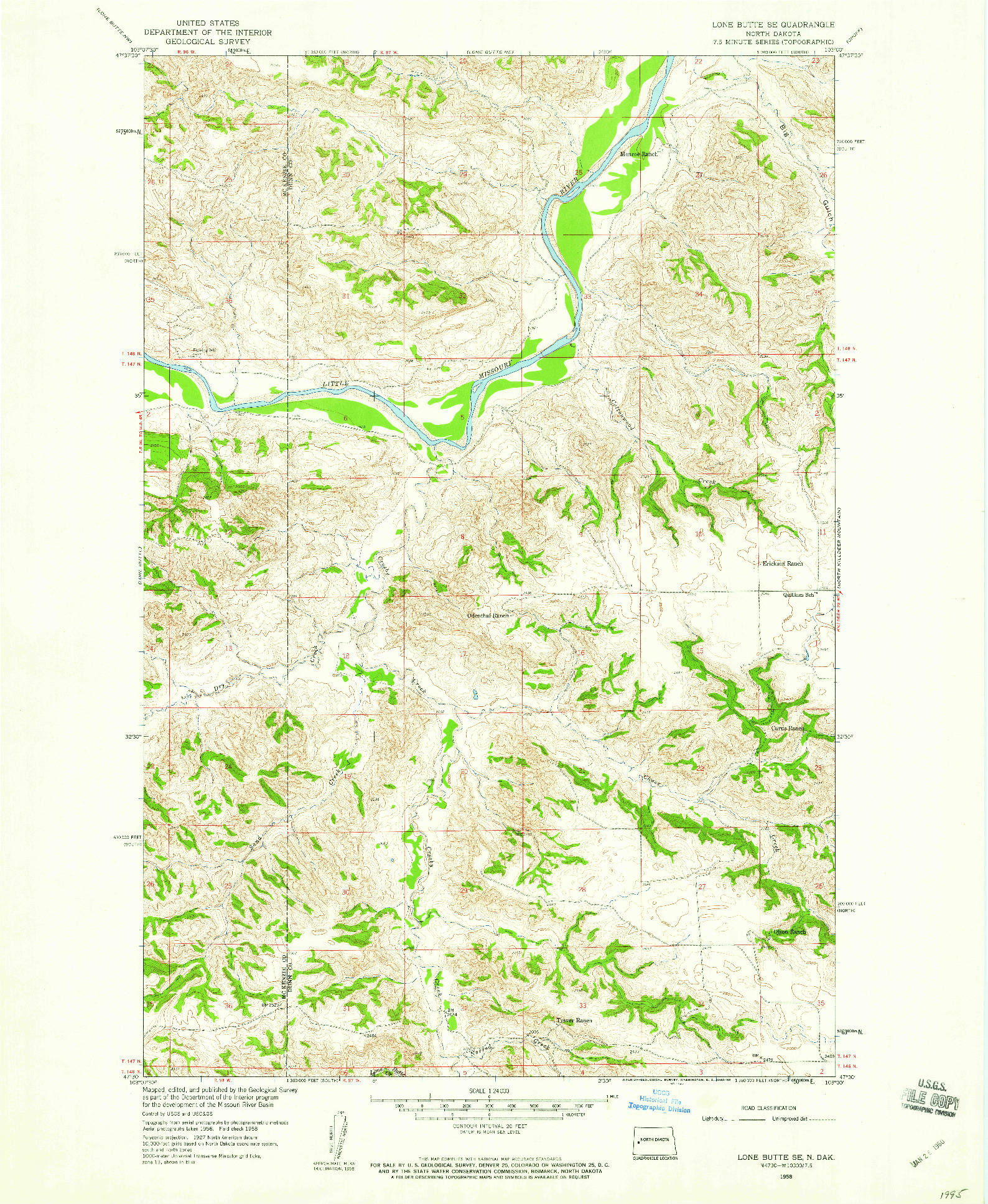 USGS 1:24000-SCALE QUADRANGLE FOR LONE BUTTE SE, ND 1958