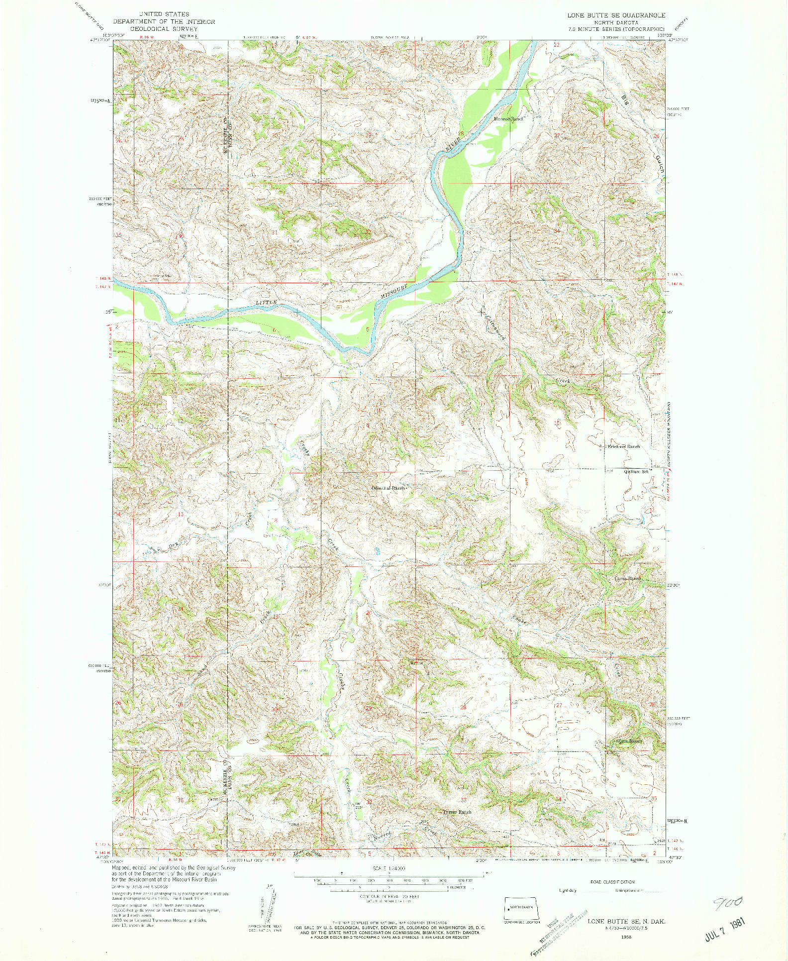 USGS 1:24000-SCALE QUADRANGLE FOR LONE BUTTE SE, ND 1958