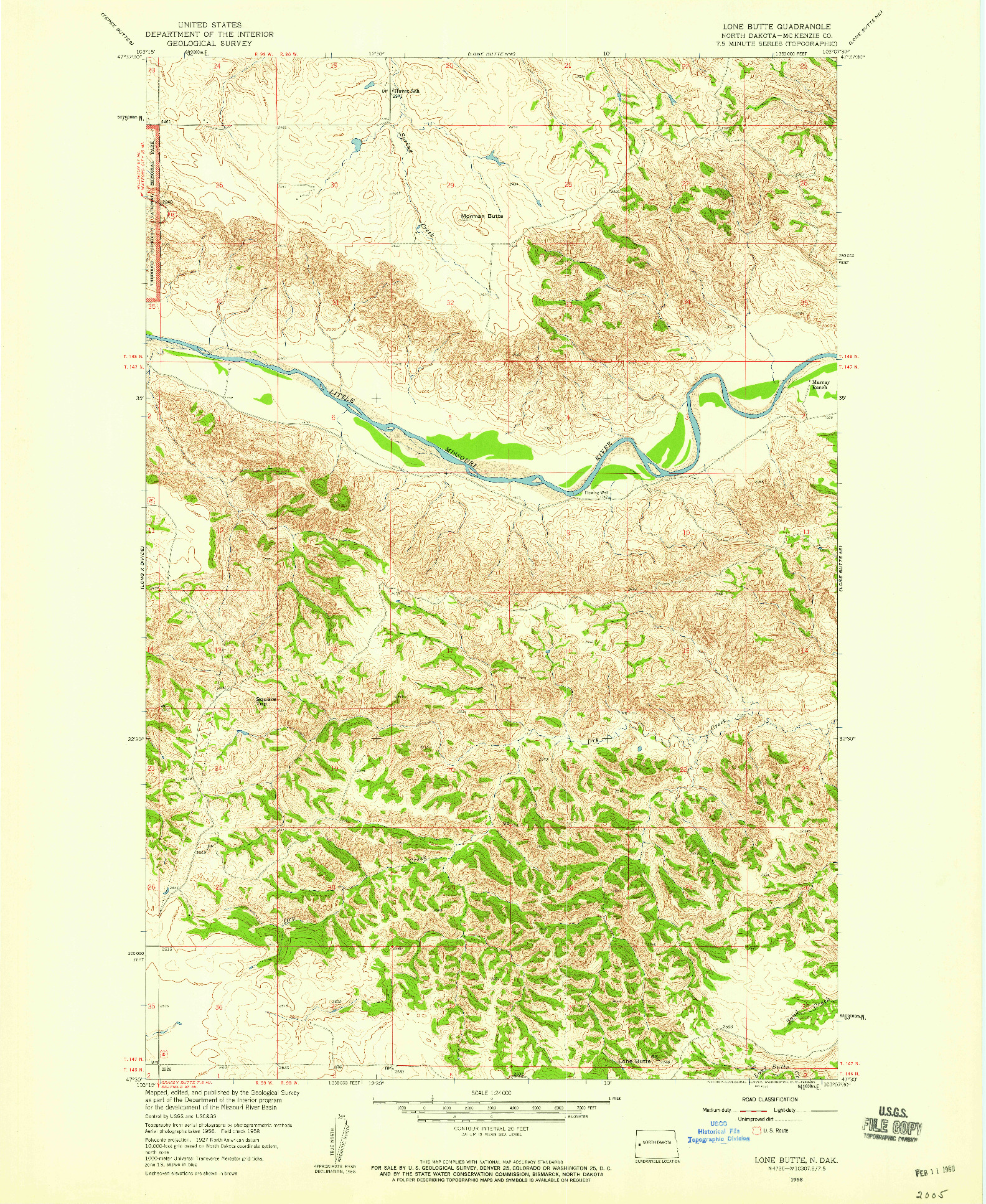 USGS 1:24000-SCALE QUADRANGLE FOR LONE BUTTE, ND 1958