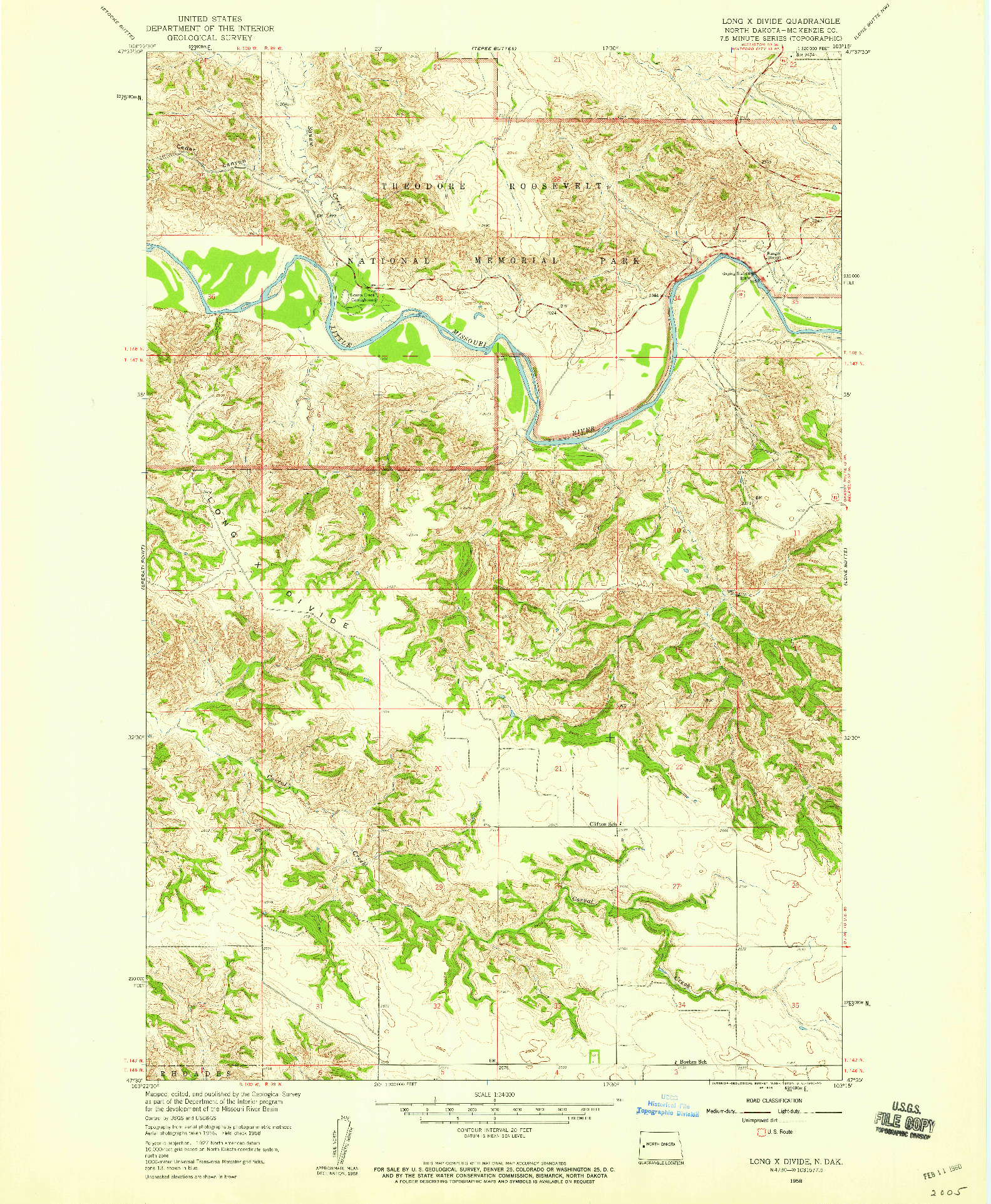 USGS 1:24000-SCALE QUADRANGLE FOR LONG X DIVIDE, ND 1958