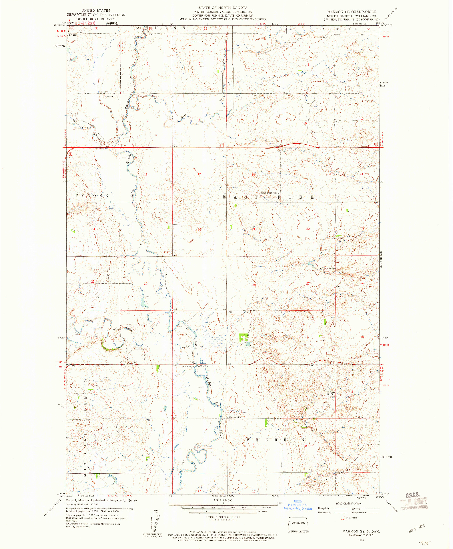USGS 1:24000-SCALE QUADRANGLE FOR MARMON SE, ND 1959