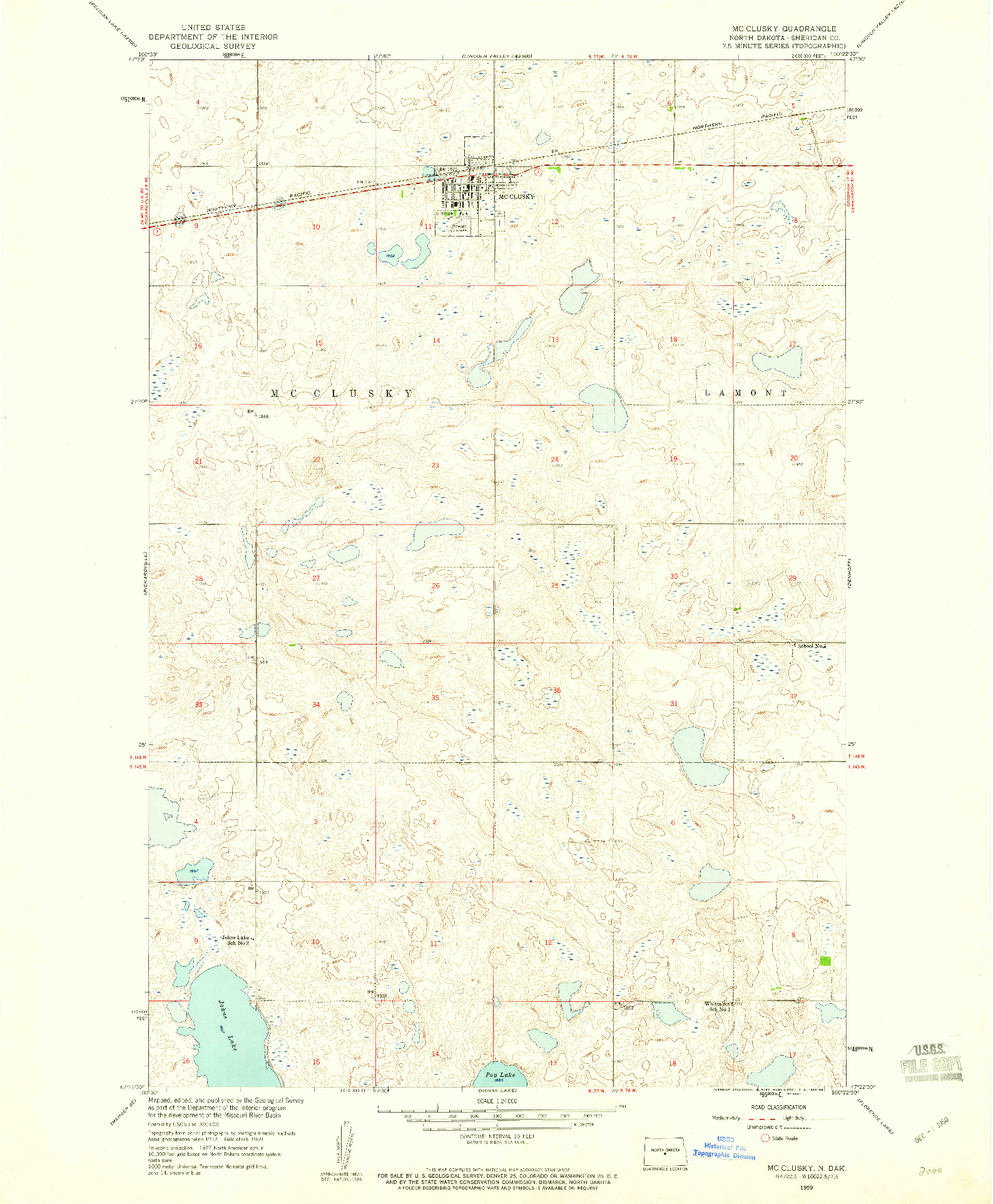 USGS 1:24000-SCALE QUADRANGLE FOR MCCLUSKY, ND 1959