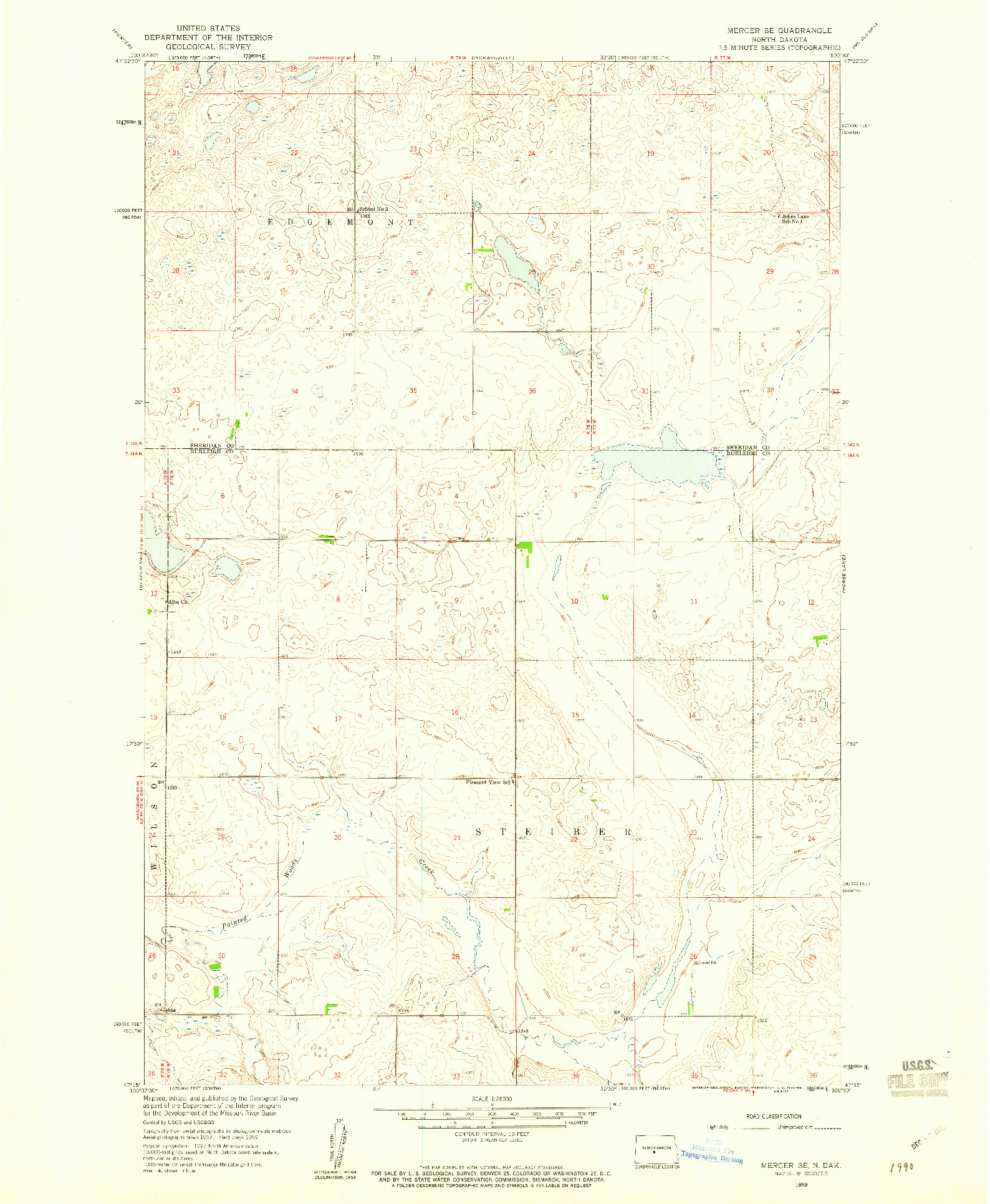 USGS 1:24000-SCALE QUADRANGLE FOR MERCER SE, ND 1959
