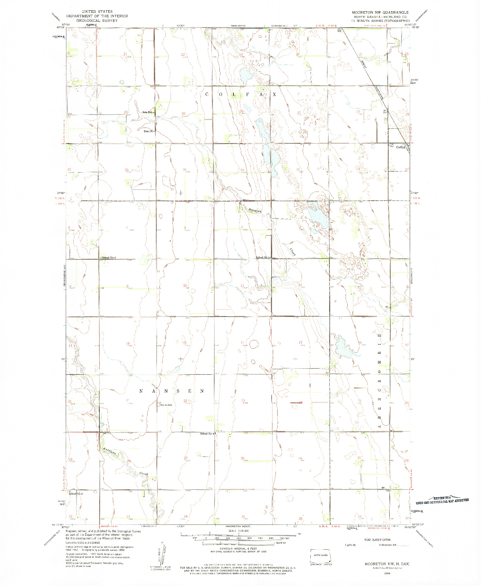 USGS 1:24000-SCALE QUADRANGLE FOR MOORETON NW, ND 1959