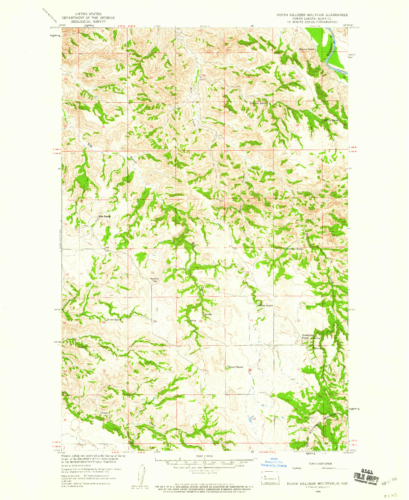 USGS 1:24000-SCALE QUADRANGLE FOR NORTH KILLDEER MOUNTAIN, ND 1958