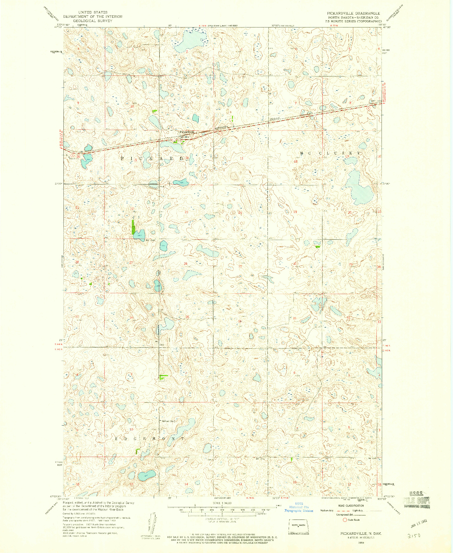 USGS 1:24000-SCALE QUADRANGLE FOR PICKARDVILLE, ND 1959