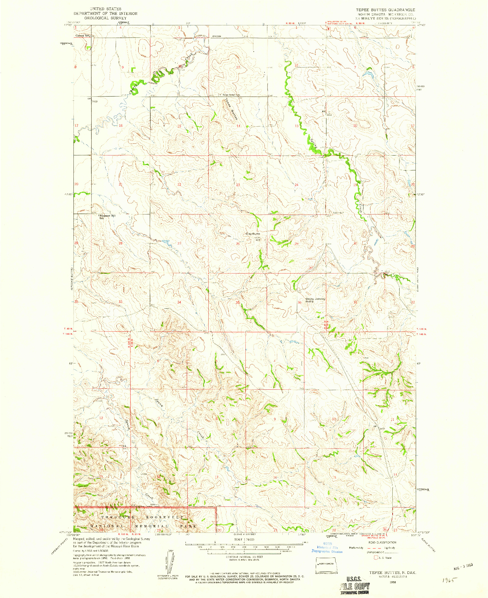 USGS 1:24000-SCALE QUADRANGLE FOR TEPEE BUTTES, ND 1958