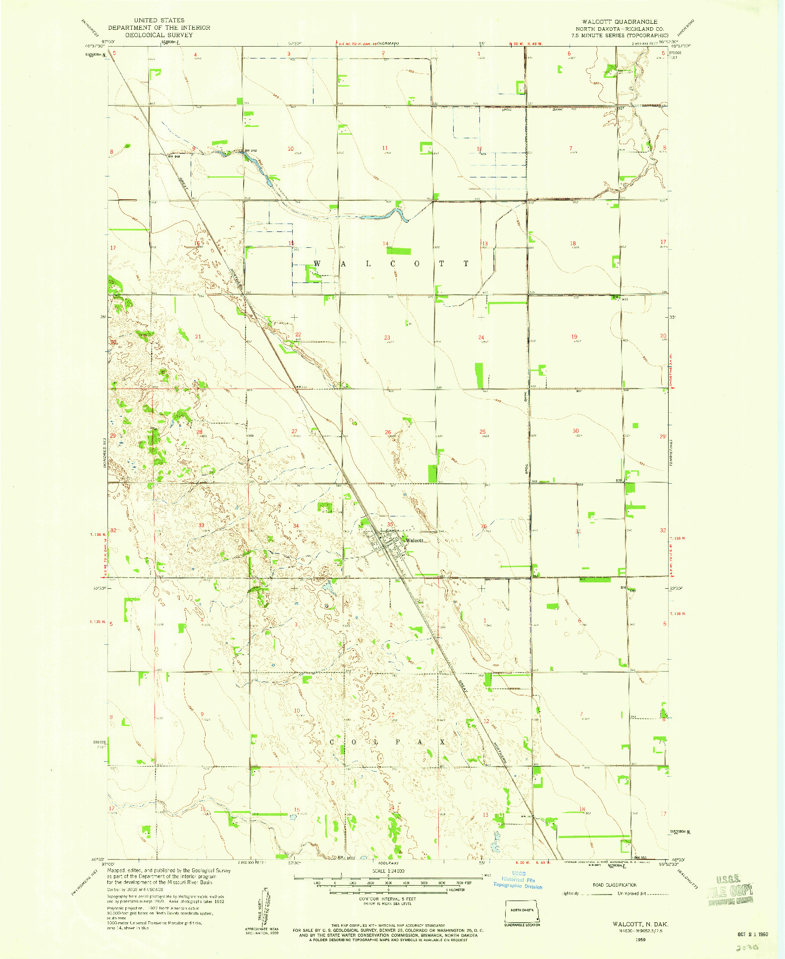 USGS 1:24000-SCALE QUADRANGLE FOR WALCOTT, ND 1959