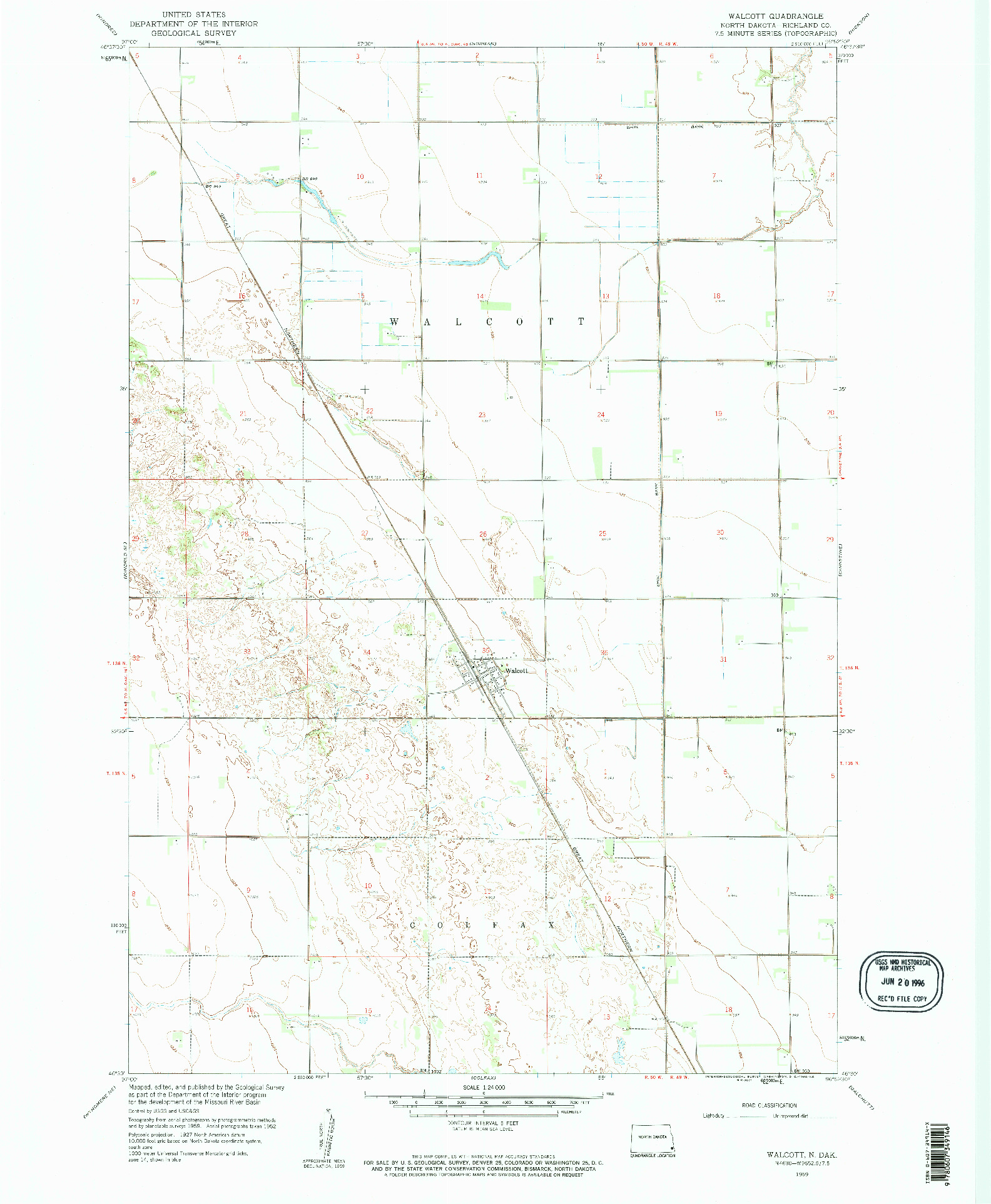USGS 1:24000-SCALE QUADRANGLE FOR WALCOTT, ND 1959