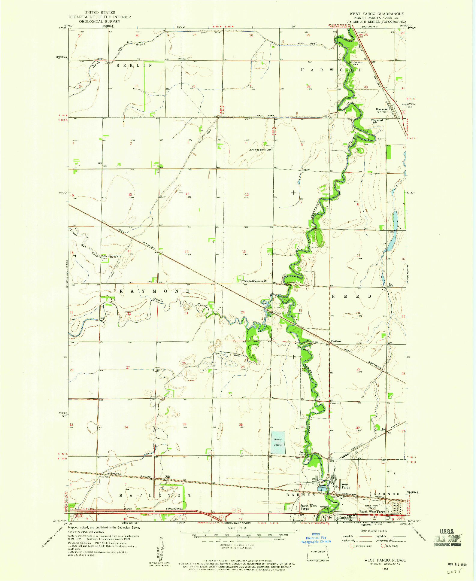 USGS 1:24000-SCALE QUADRANGLE FOR WEST FARGO, ND 1959
