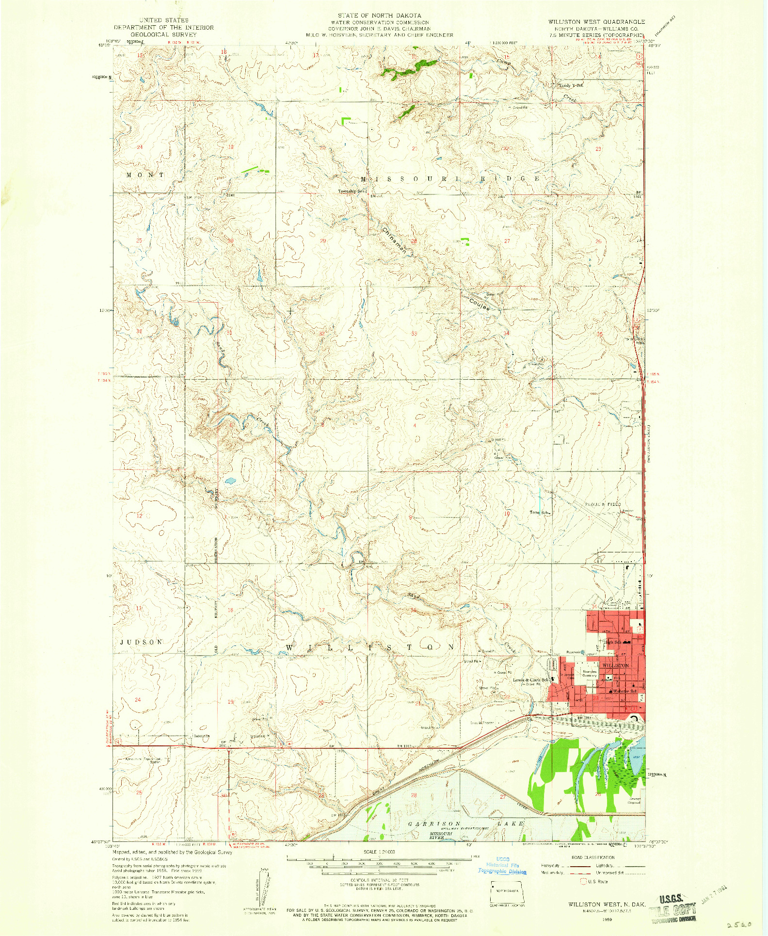 USGS 1:24000-SCALE QUADRANGLE FOR WILLISTON WEST, ND 1959