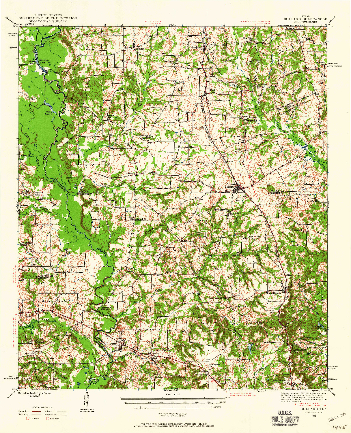 USGS 1:62500-SCALE QUADRANGLE FOR BULLARD, TX 1946