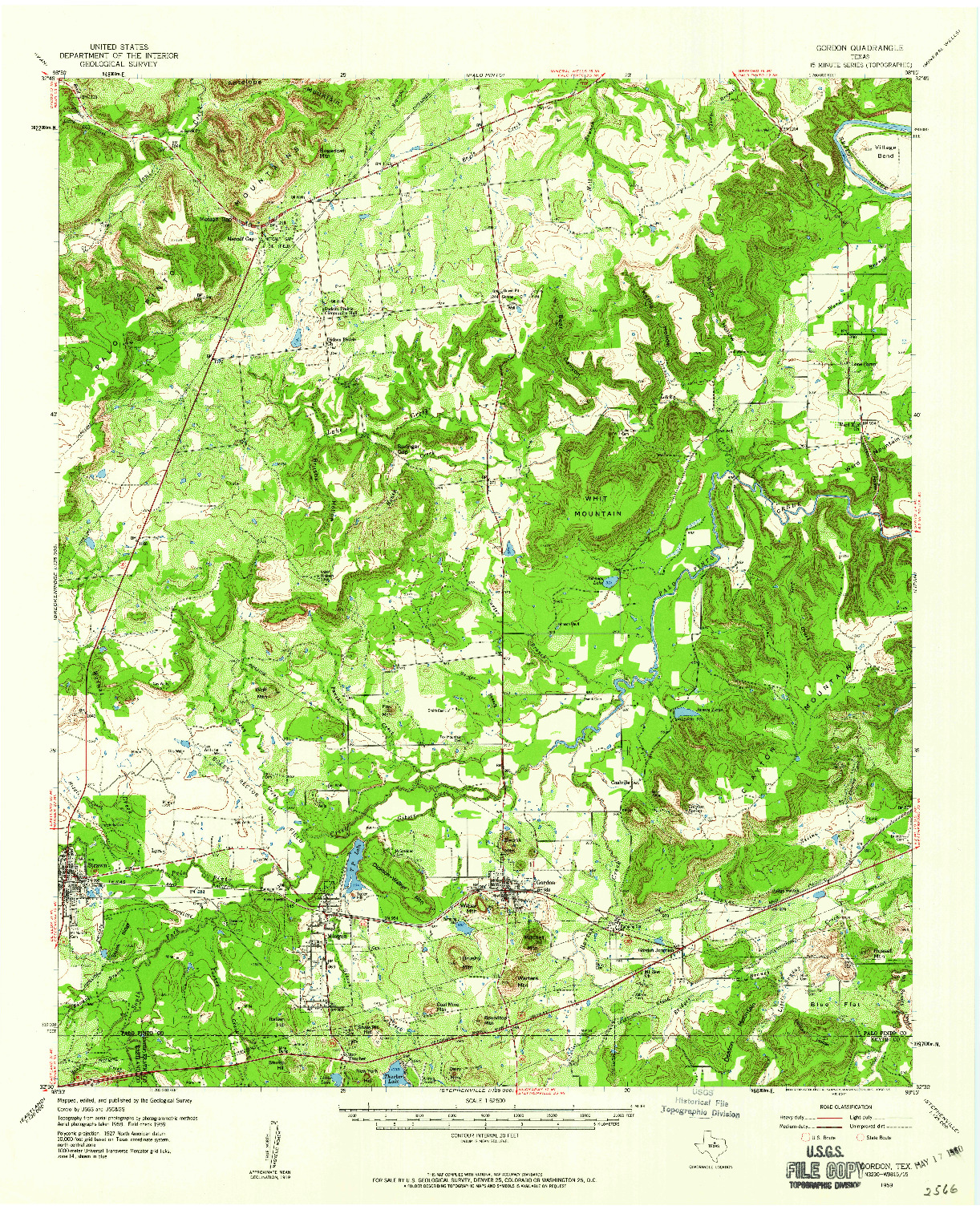 USGS 1:62500-SCALE QUADRANGLE FOR GORDON, TX 1959