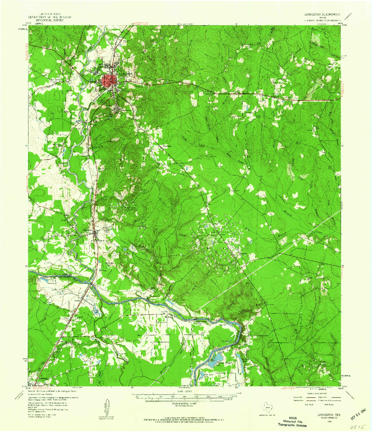 USGS 1:62500-SCALE QUADRANGLE FOR LIVINGSTON, TX 1958