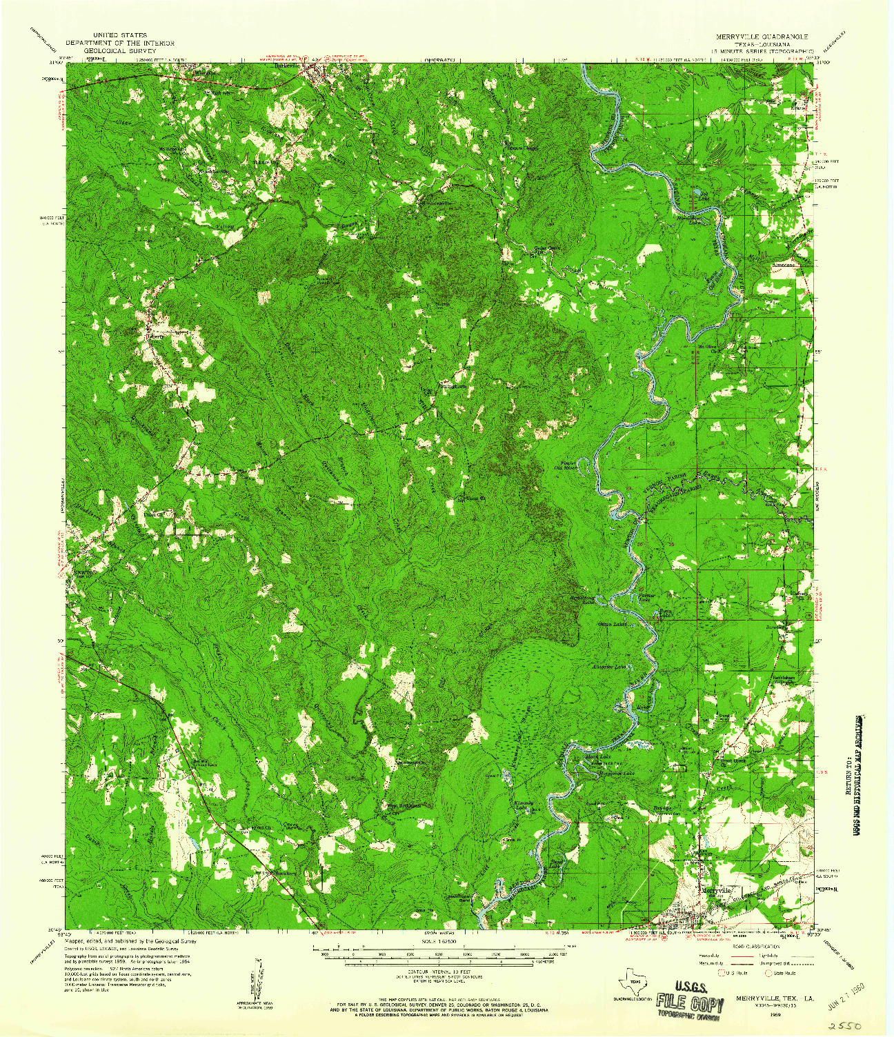 USGS 1:62500-SCALE QUADRANGLE FOR MERRYVILLE, TX 1959