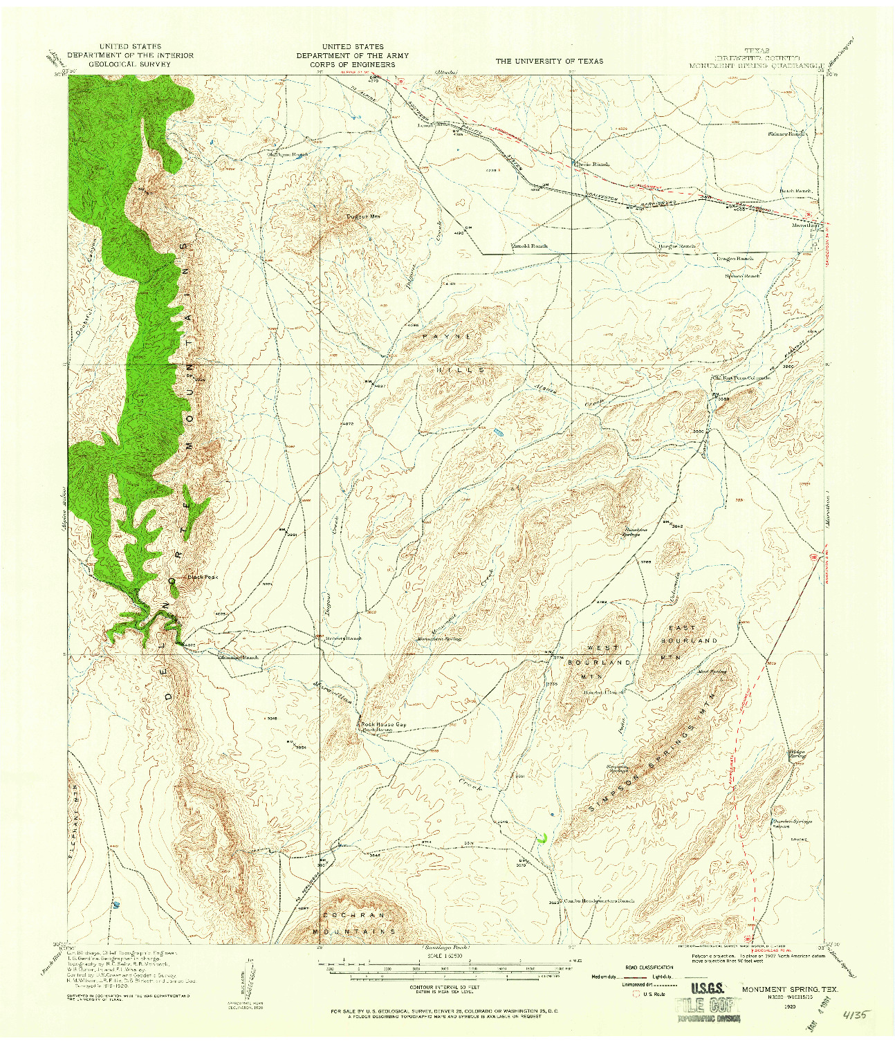 USGS 1:62500-SCALE QUADRANGLE FOR MONUMENT SPRING, TX 1920