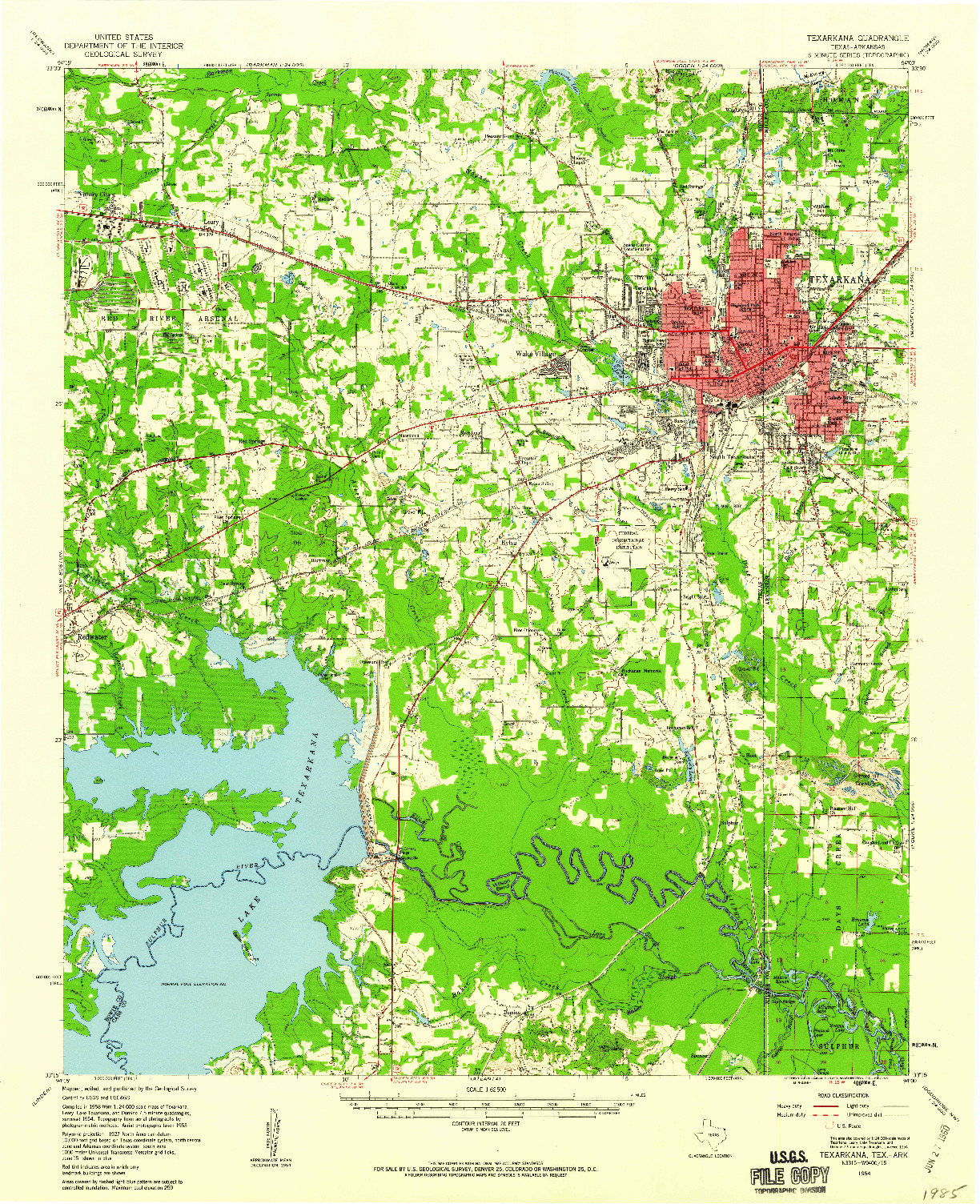 USGS 1:62500-SCALE QUADRANGLE FOR TEXARKANA, TX 1954