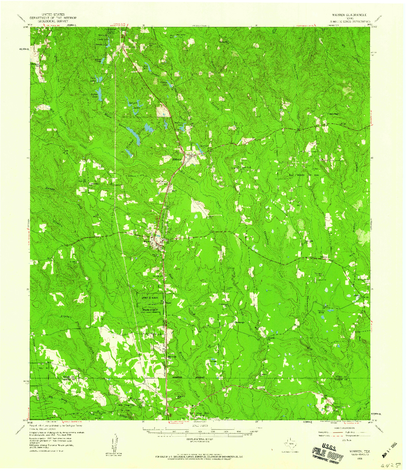 USGS 1:62500-SCALE QUADRANGLE FOR WARREN, TX 1958