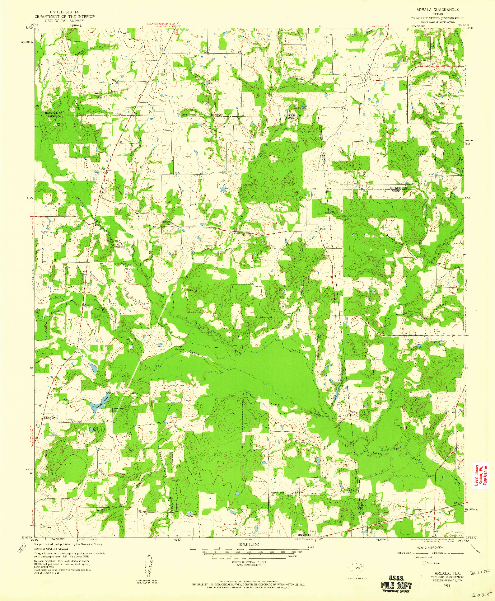 USGS 1:24000-SCALE QUADRANGLE FOR ARBALA, TX 1958