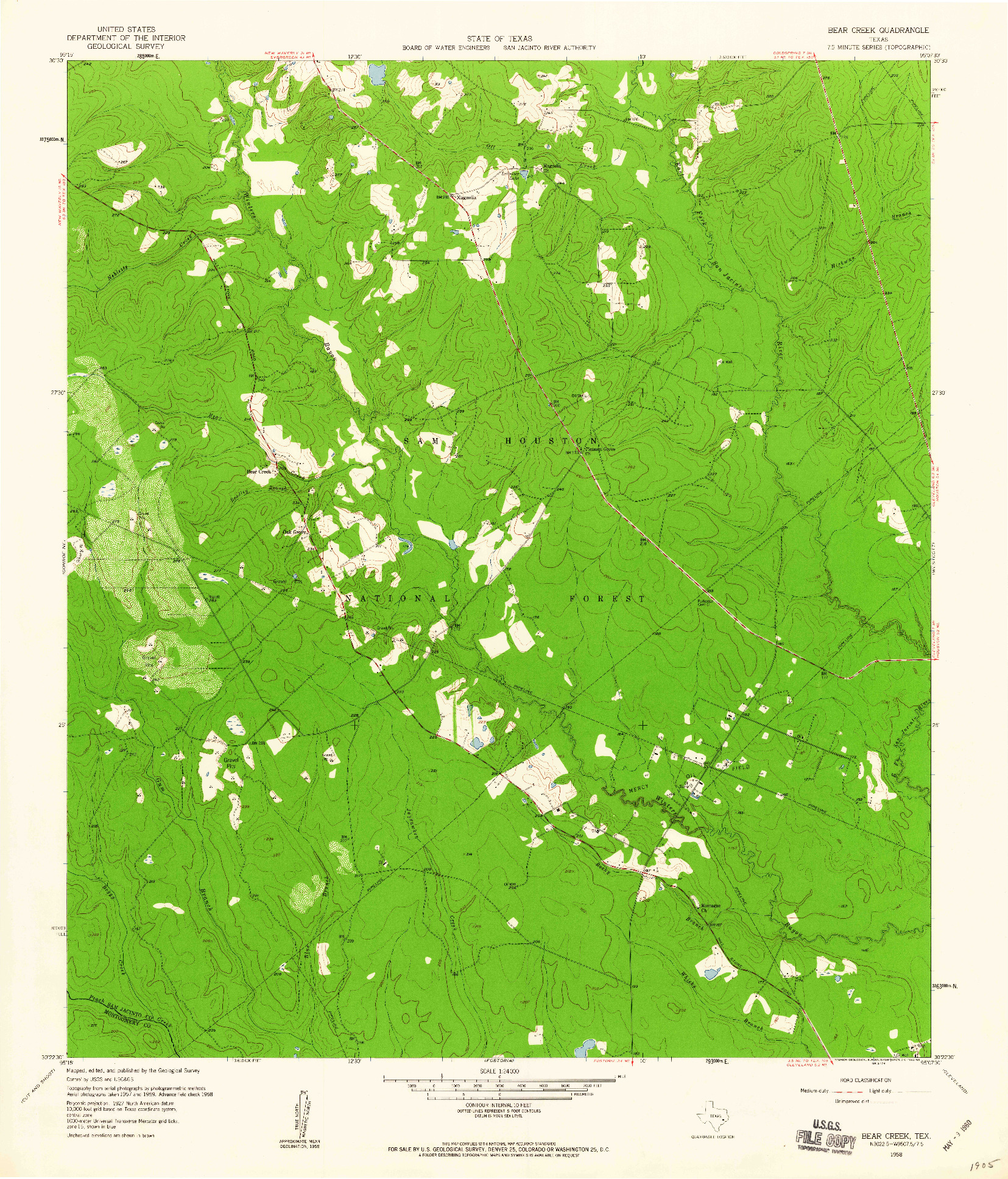 USGS 1:24000-SCALE QUADRANGLE FOR BEAR CREEK, TX 1958
