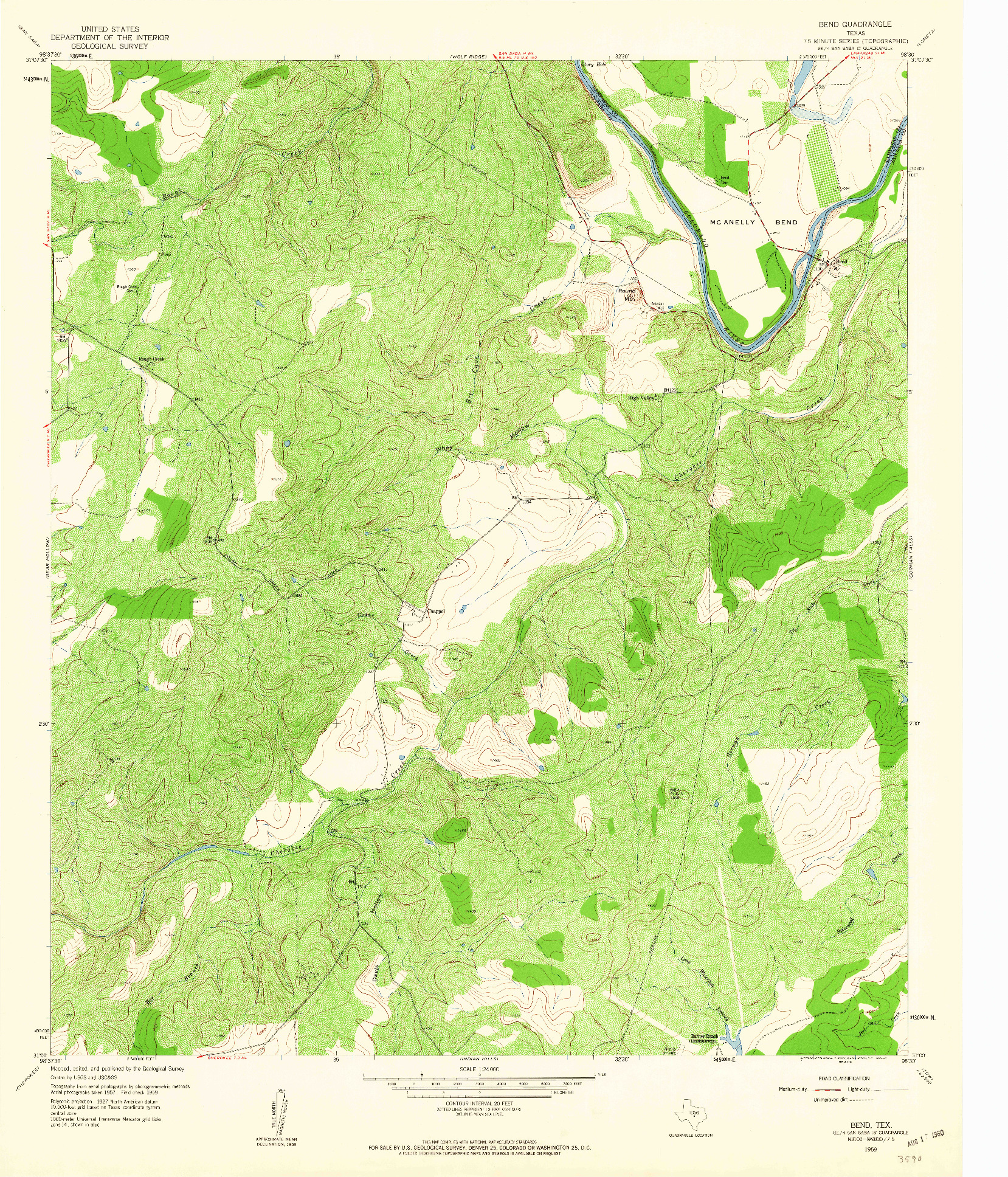 USGS 1:24000-SCALE QUADRANGLE FOR BEND, TX 1959