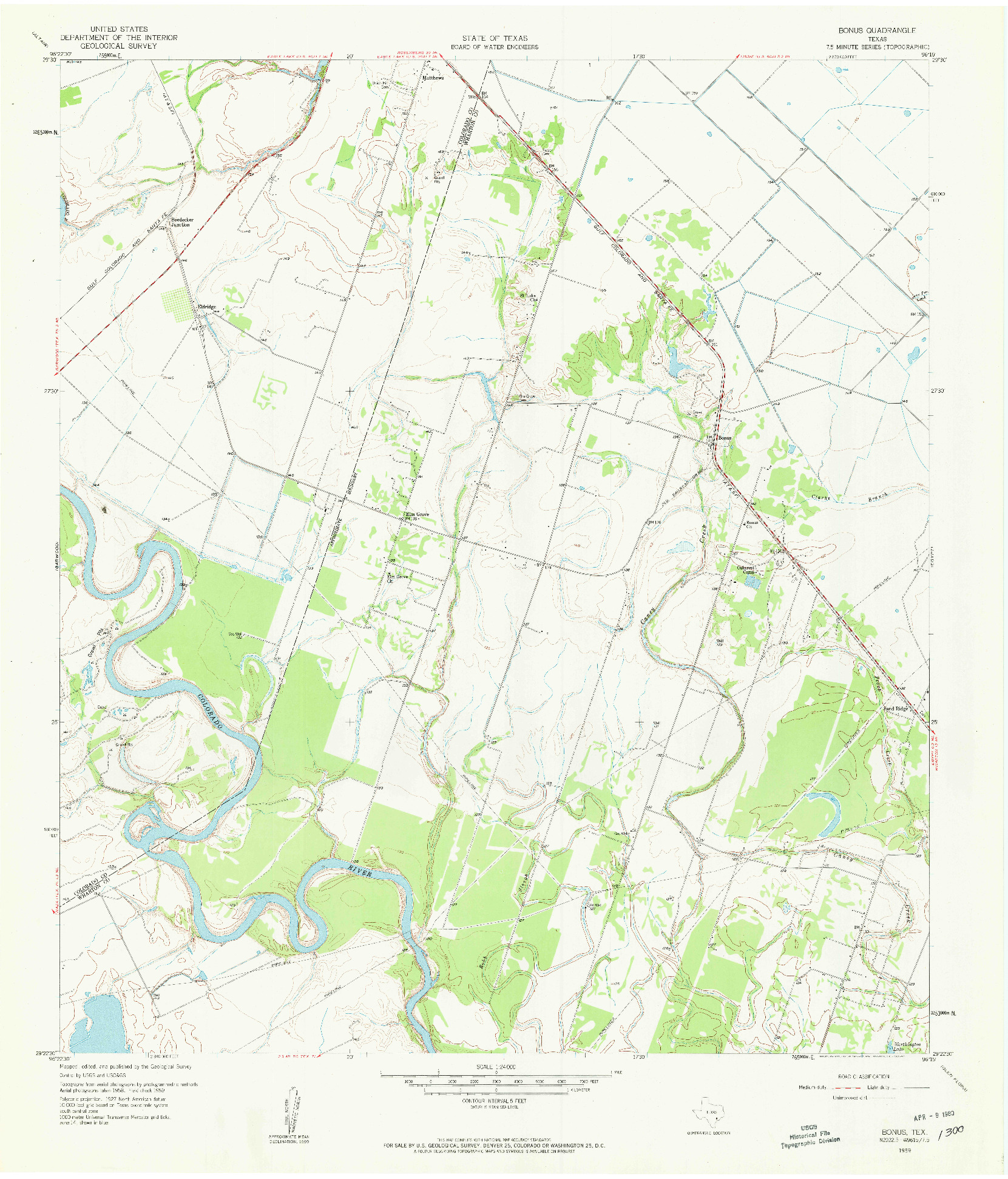 USGS 1:24000-SCALE QUADRANGLE FOR BONUS, TX 1959