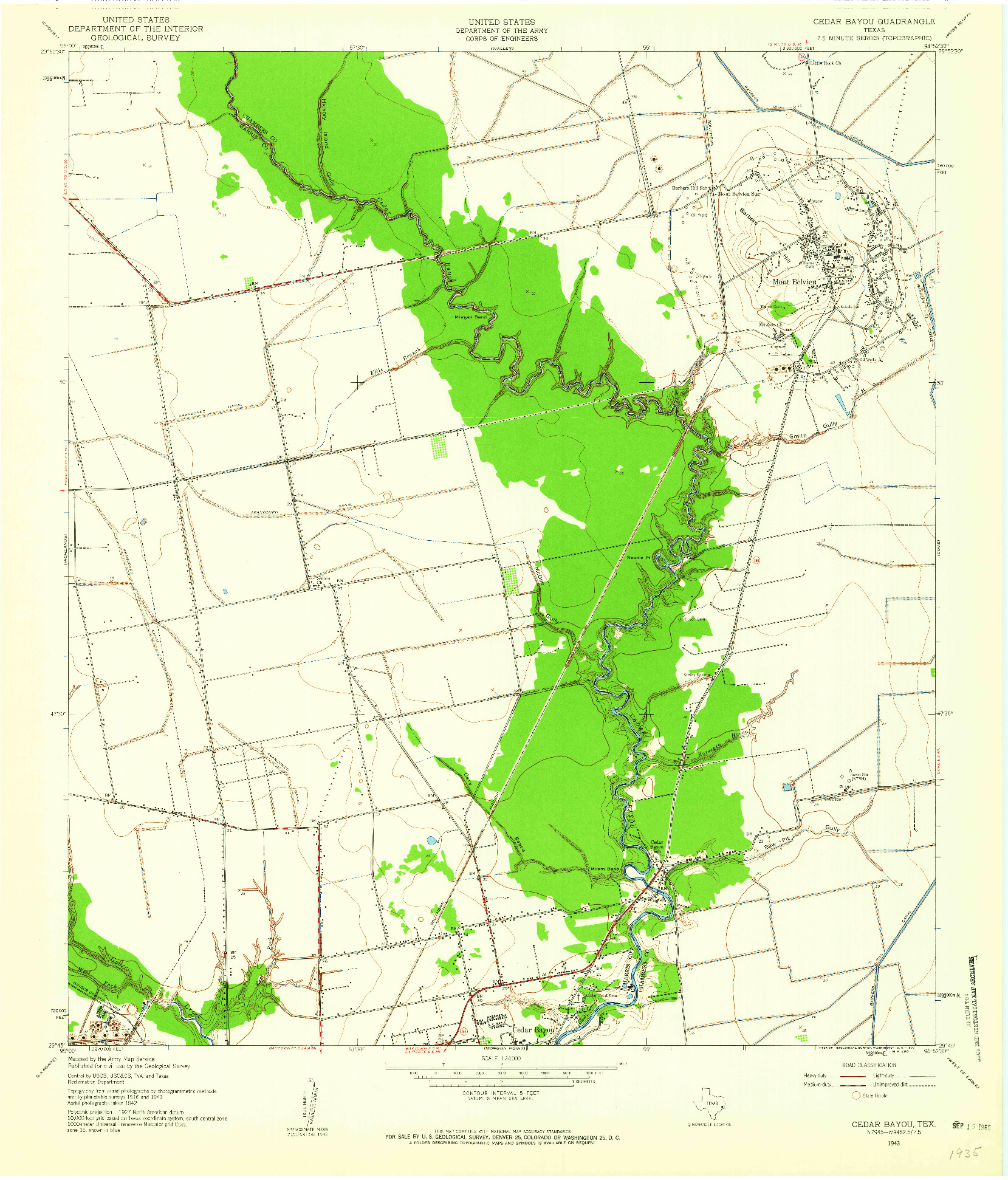 USGS 1:24000-SCALE QUADRANGLE FOR CEDAR BAYOU, TX 1943