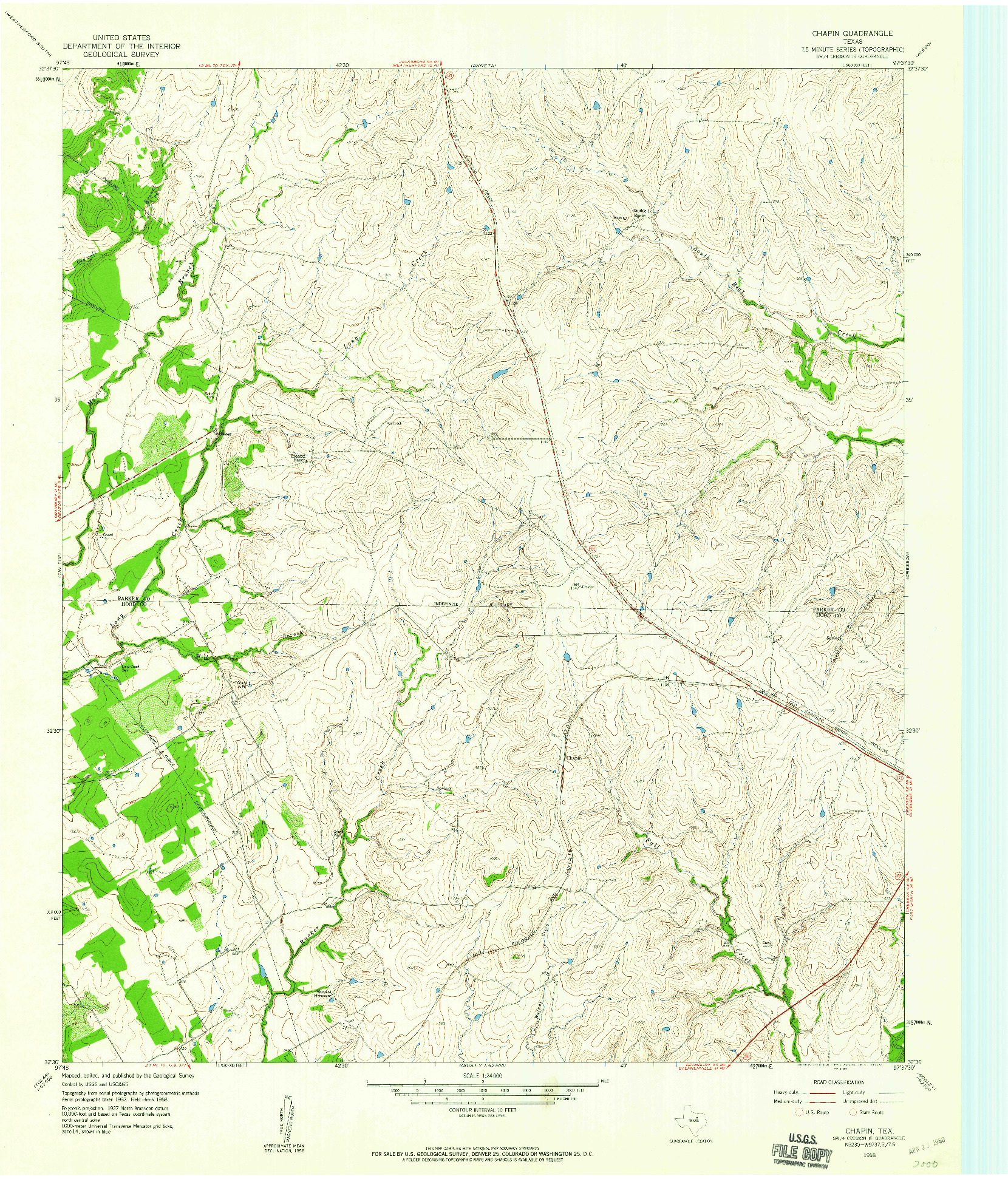 USGS 1:24000-SCALE QUADRANGLE FOR CHAPIN, TX 1958