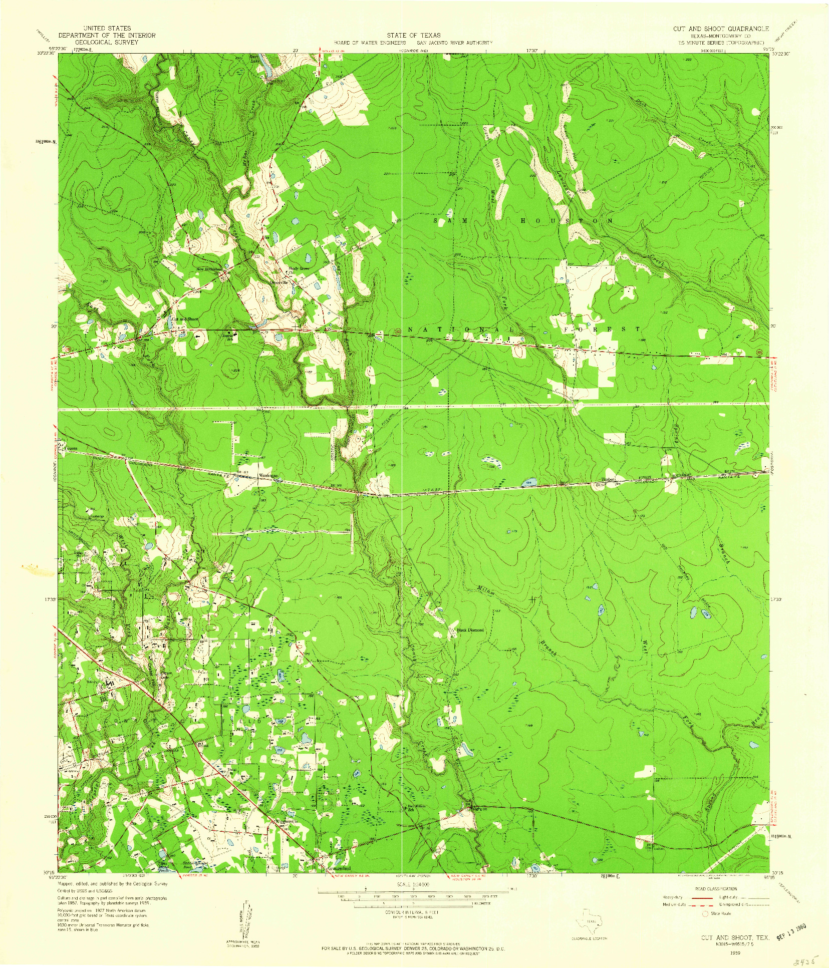 USGS 1:24000-SCALE QUADRANGLE FOR CUT AND SHOOT, TX 1959